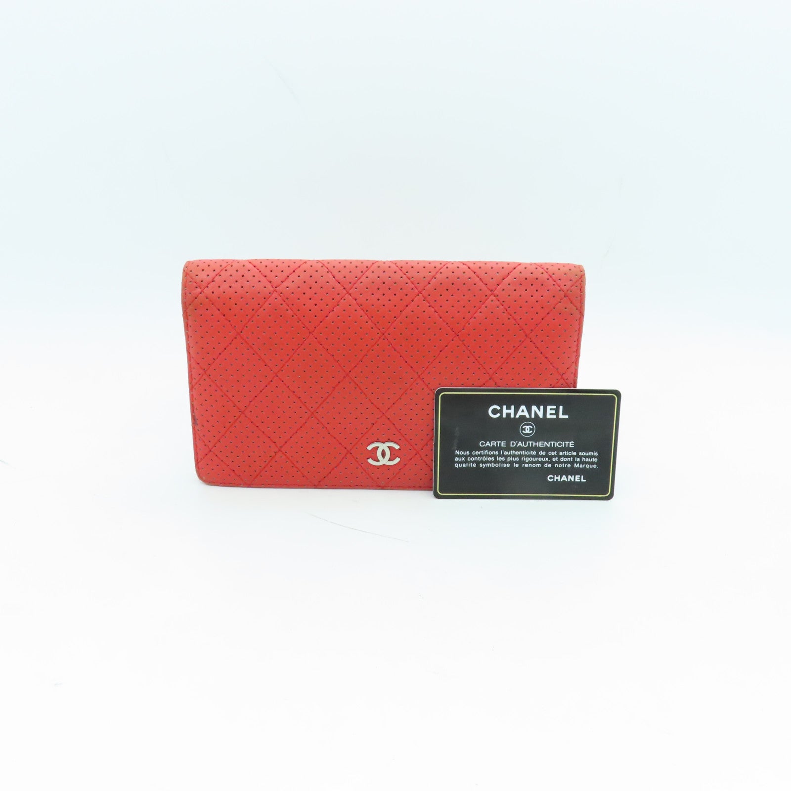 CHANEL 【激減優惠】菱格羊皮皮革Long Wallet銀扣長錢包紅色