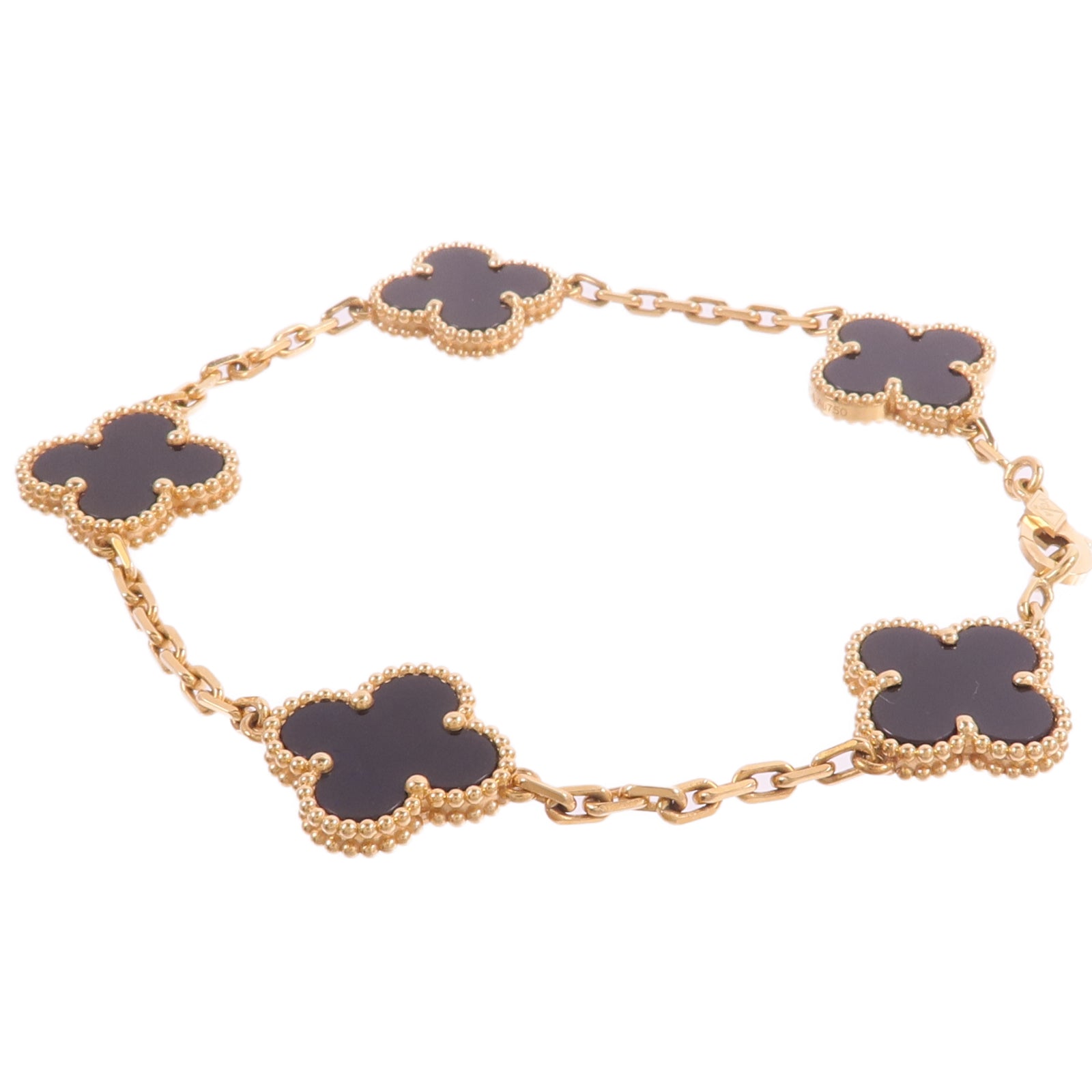 Van Cleef & Arpels 18K黃金Vintage Alhambra Bracelet 5 Motifs縞瑪瑙手鏈