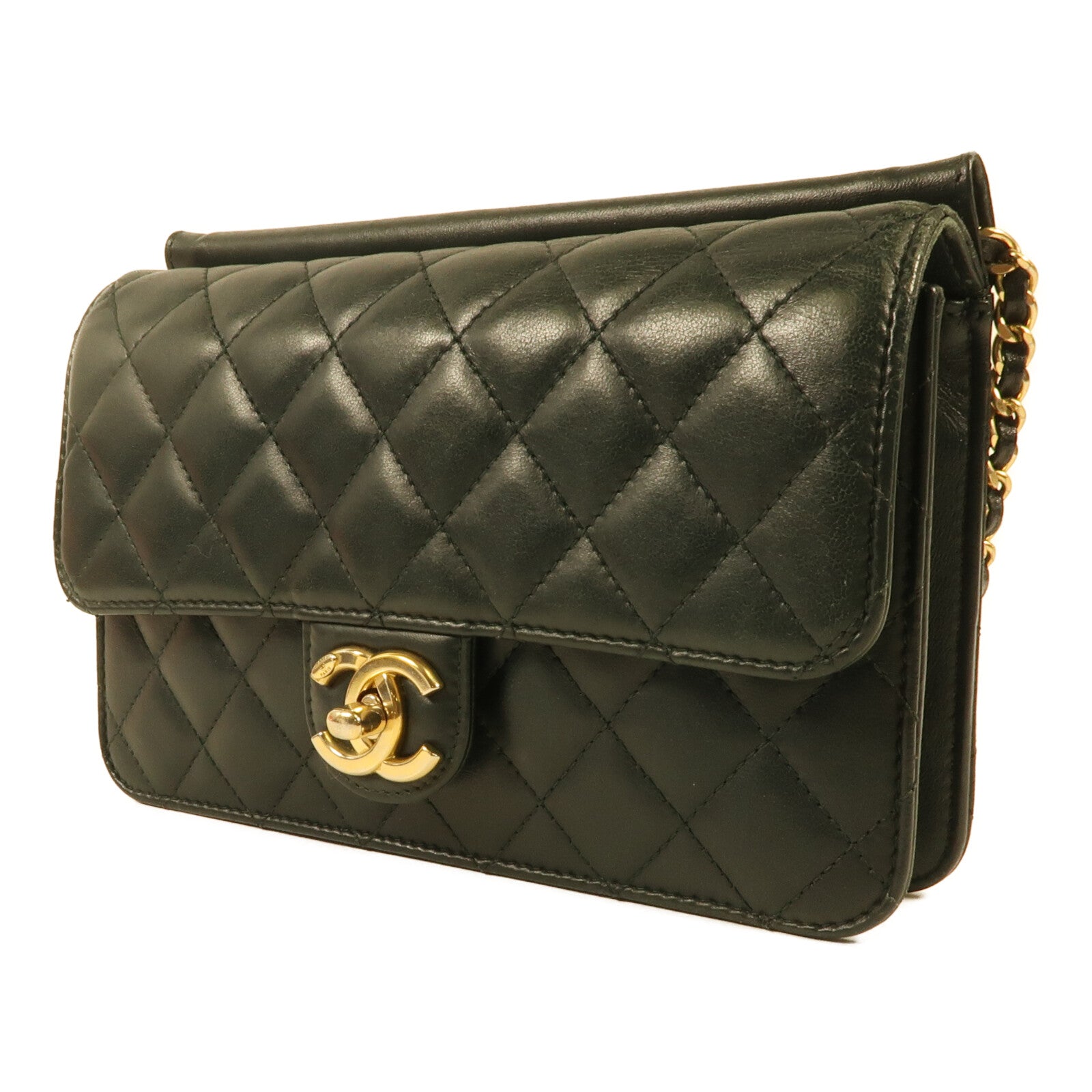 CHANEL 牛皮皮革Chain Shoulder Bag金扣鏈帶肩背袋