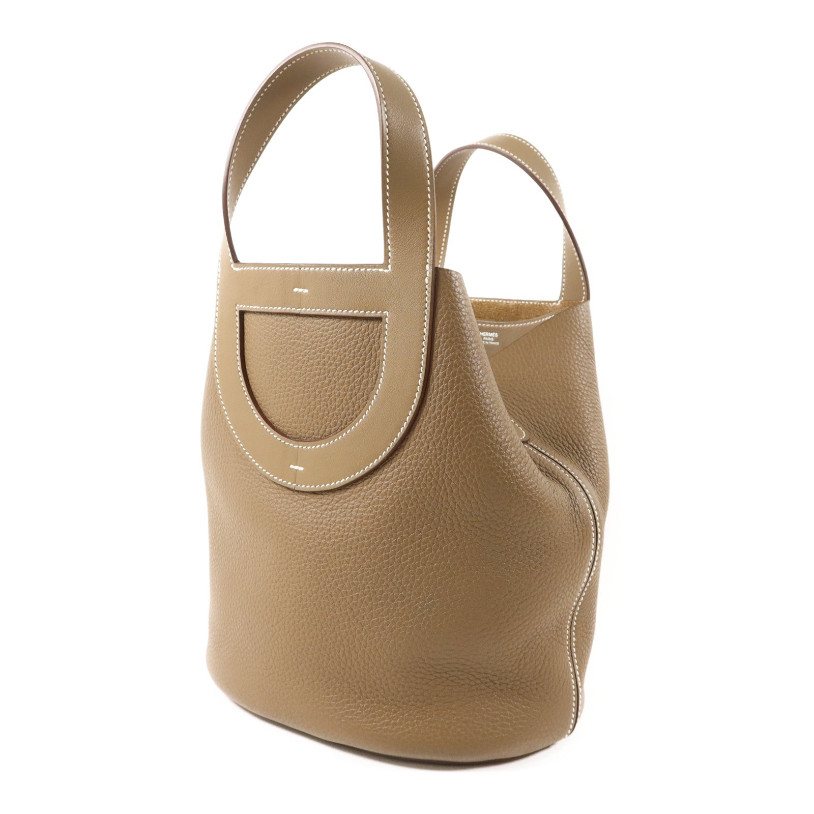 HERMES Clemence皮革In The Loop 23銀扣手挽袋Etoupe
