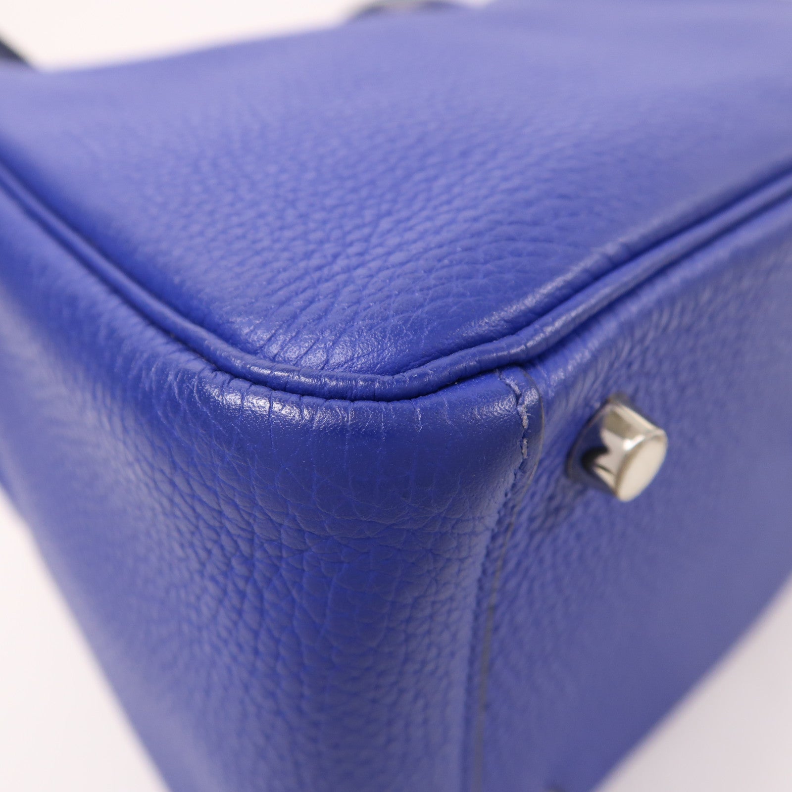 HERMES Clemence皮革Lindy 26手挽肩背兩用袋銀扣Bleu Electric