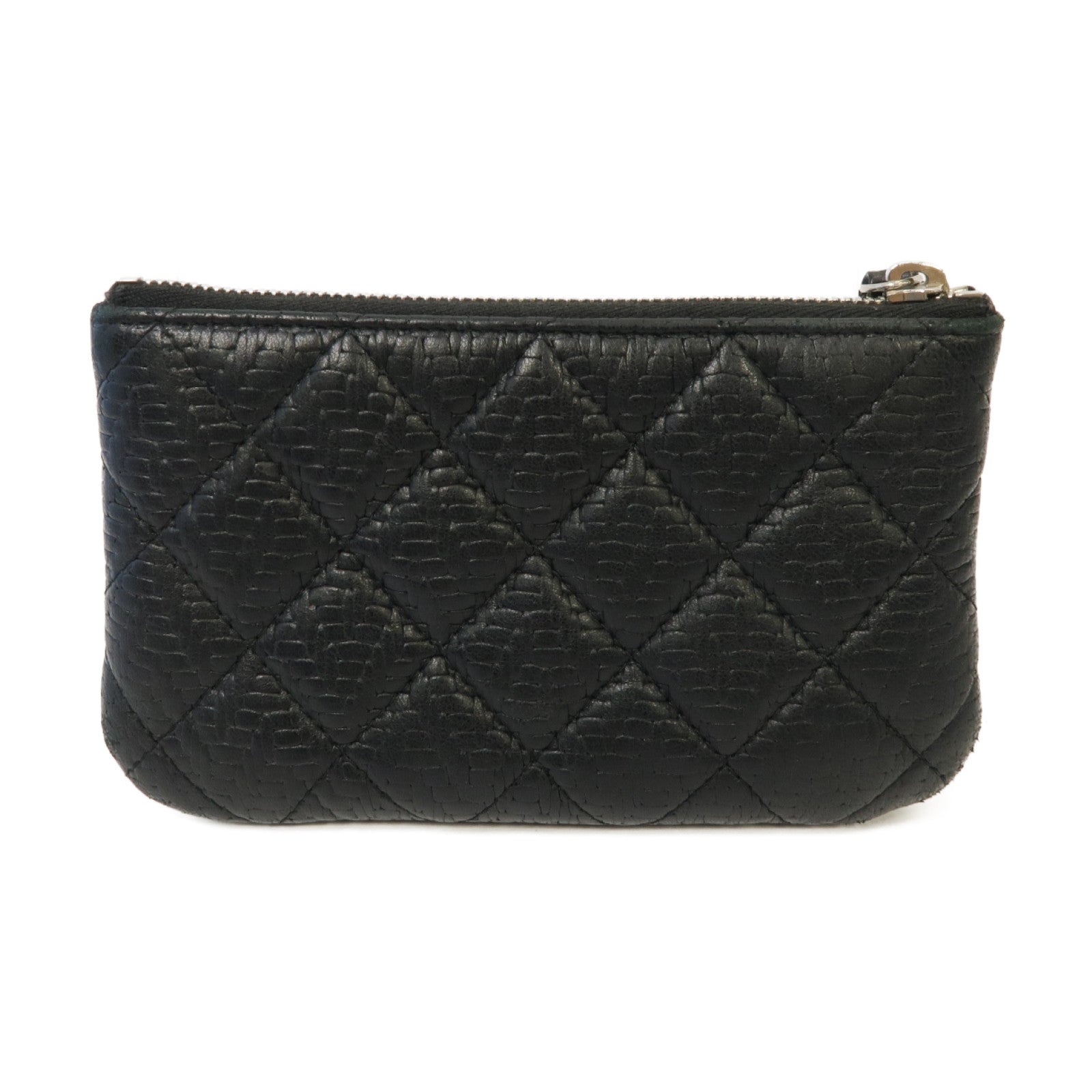CHANEL 菱格牛皮皮革Clutch Bag銀扣手拿包黒色