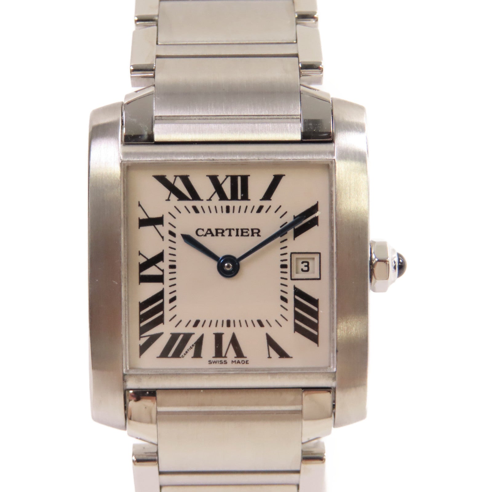 CARTIER Tank Francaise Watch不鏽鋼石英機芯手錶白色/銀色
