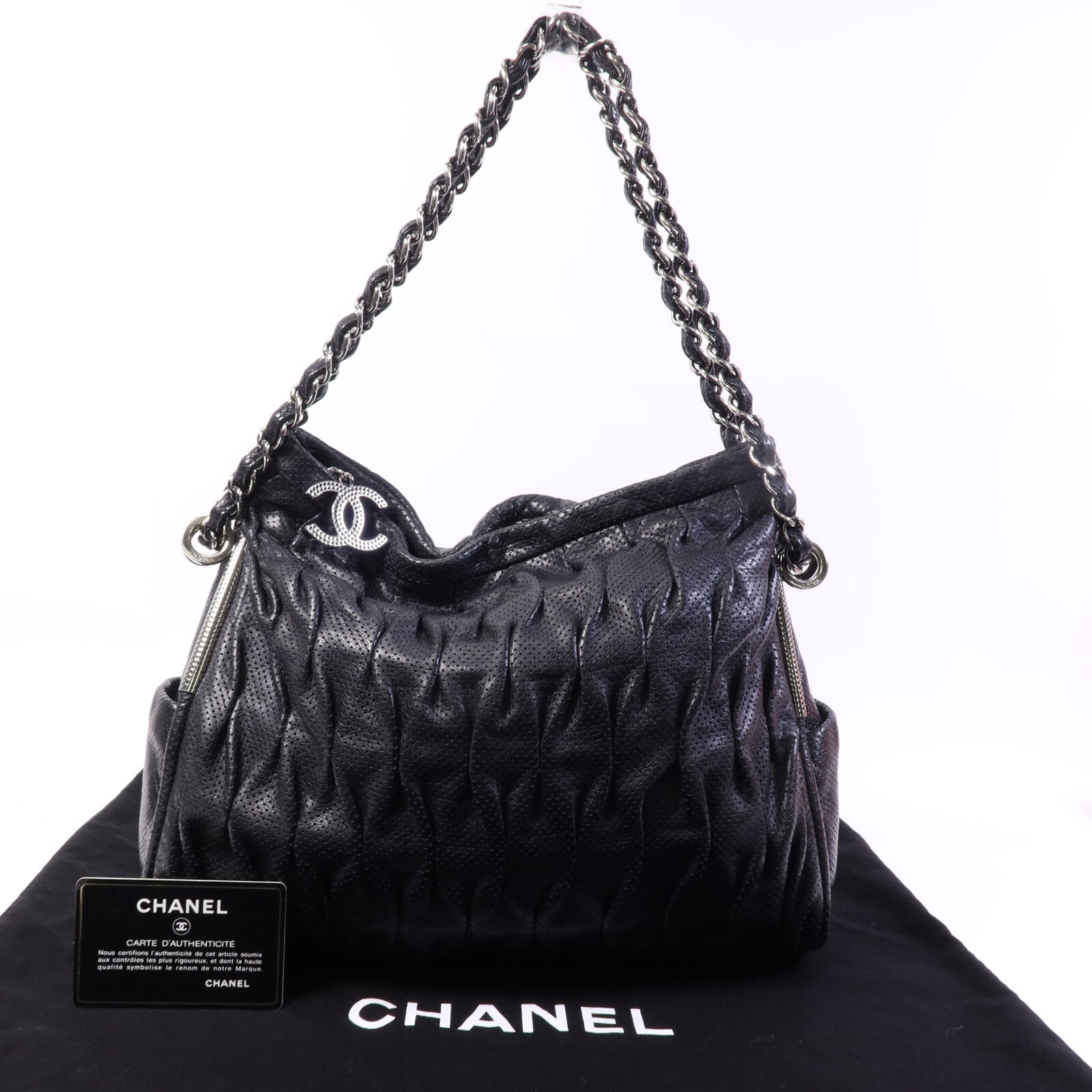 CHANEL 牛皮皮革Chain Shoulder Bag銀扣鏈帶肩背袋