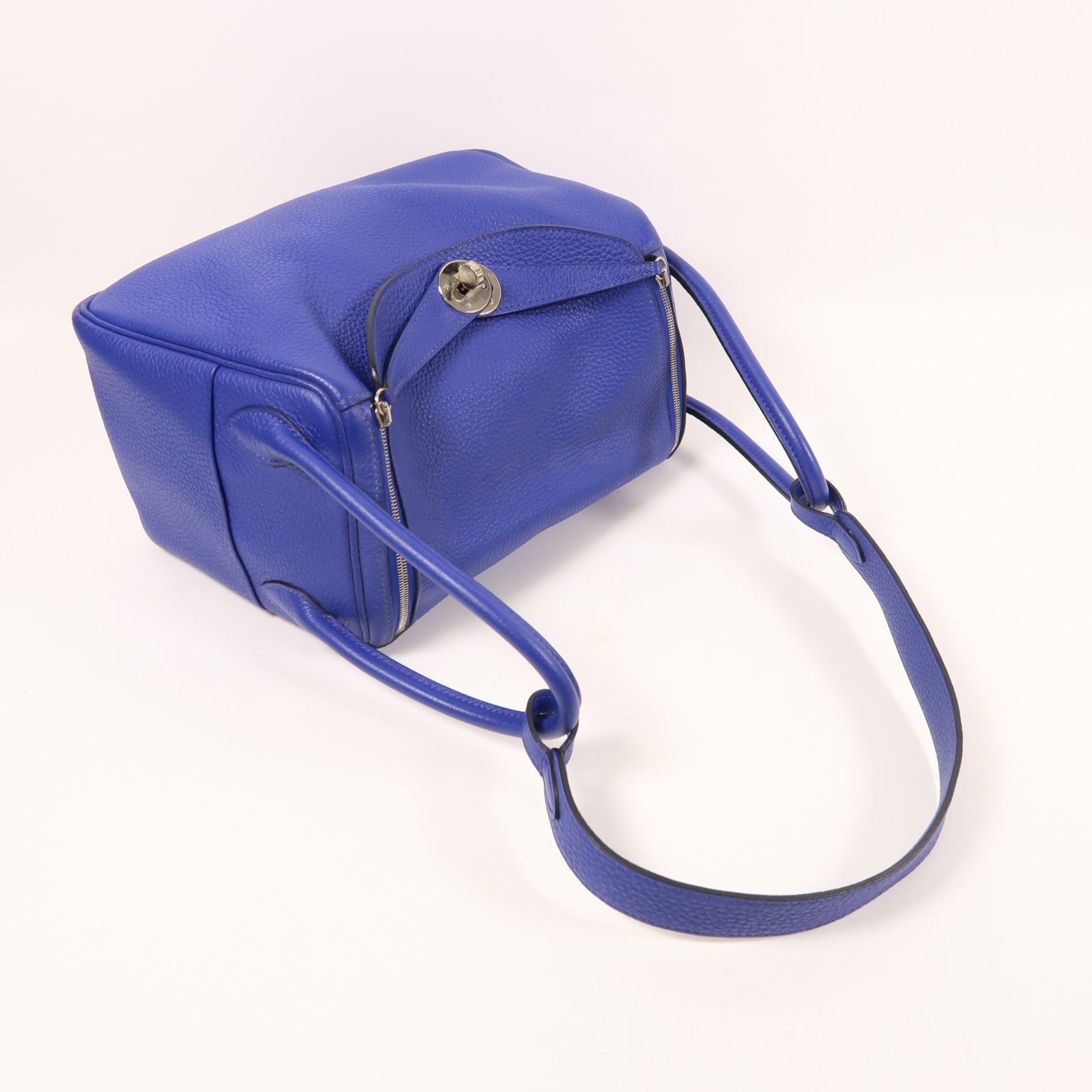 HERMES Clemence皮革Lindy 26手挽肩背兩用袋銀扣Bleu Electric