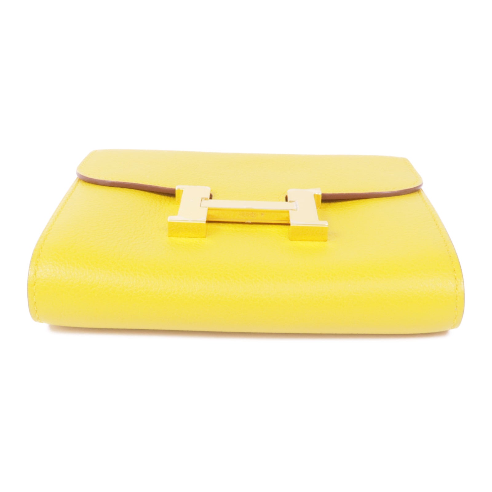 HERMES Evercolor皮革Constance Wallet金扣錢包9D/Jaune Amber