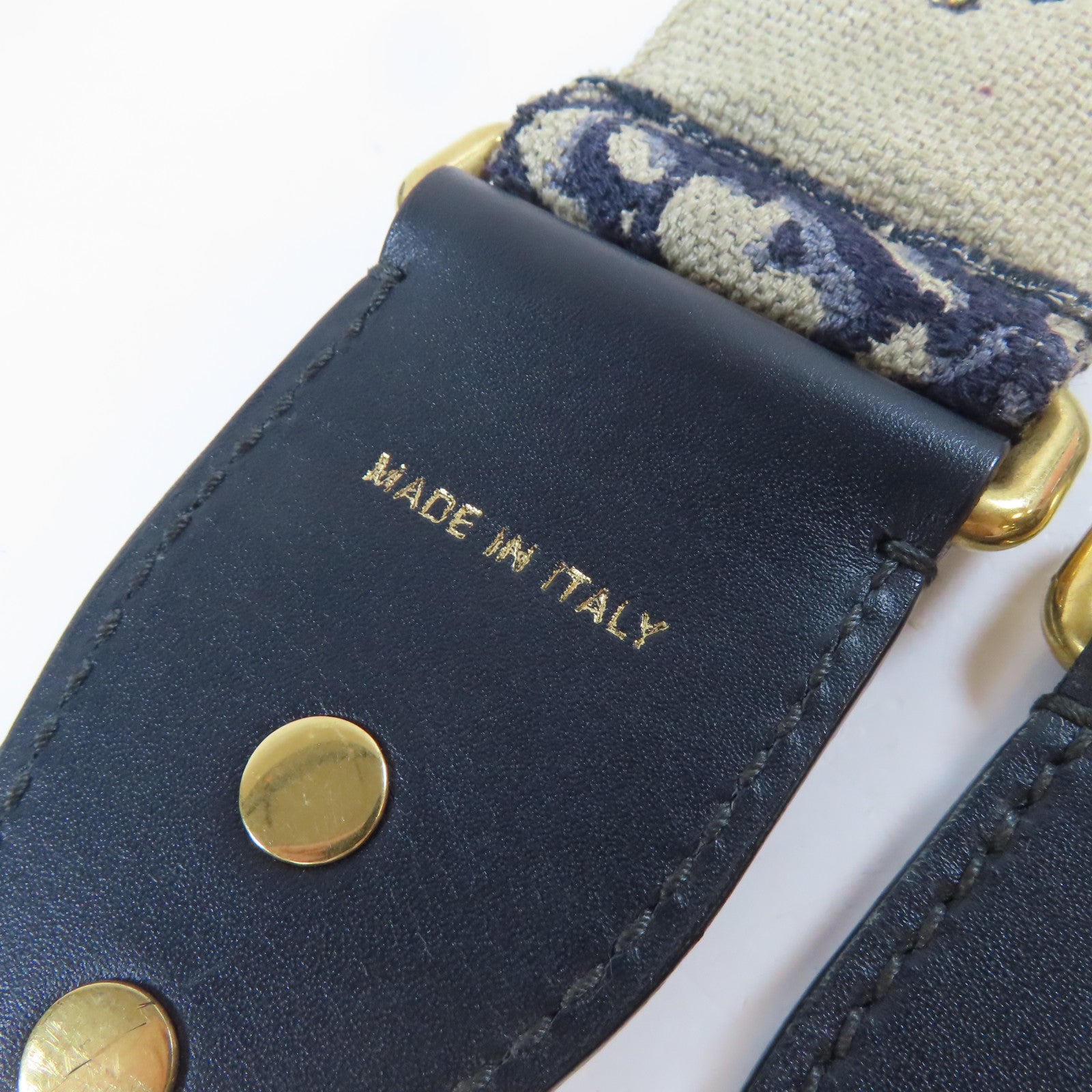 Dior 帆布Saddle金扣手挽肩背兩用袋深藍色/米色