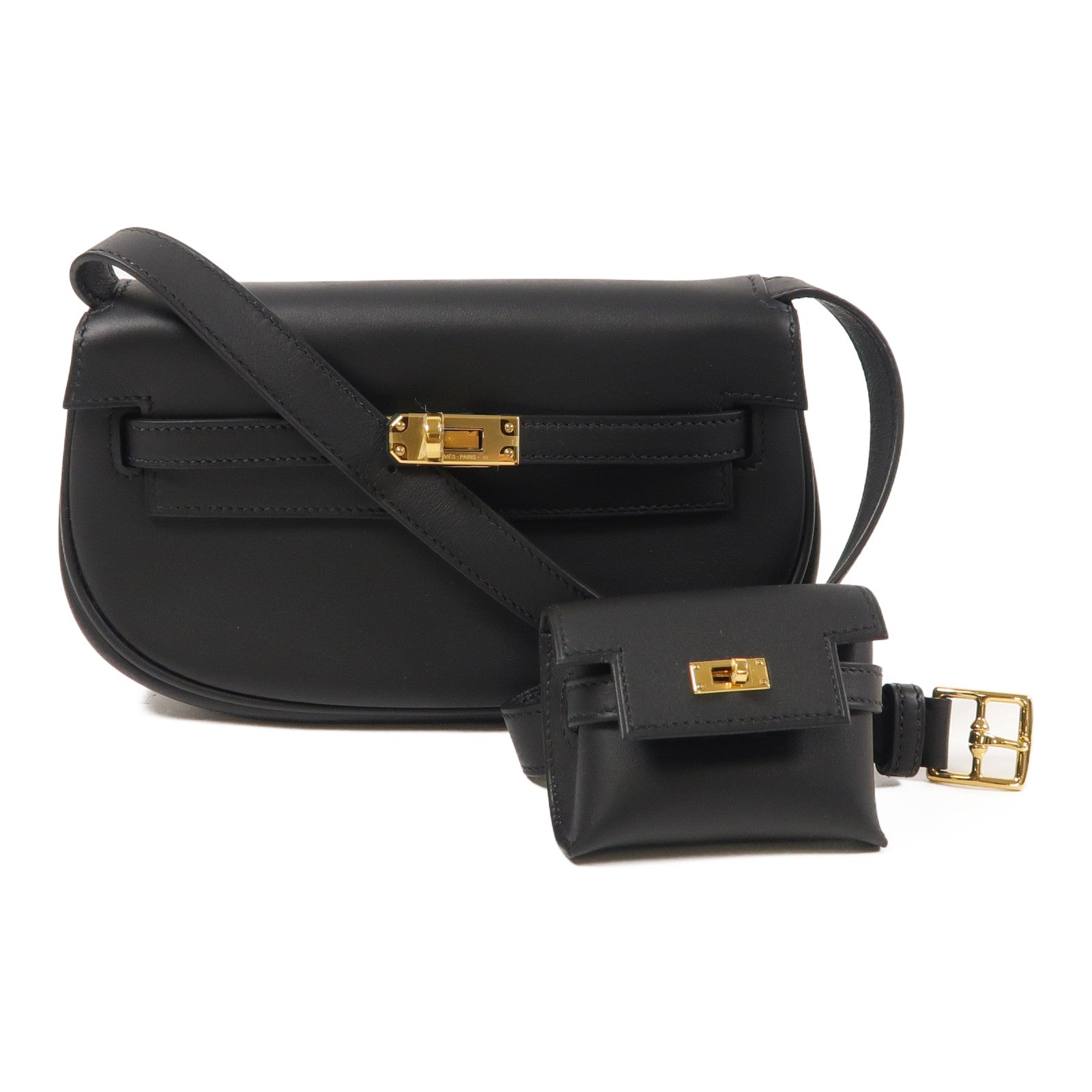 HERMES GHW Kelly Moove Shoulder Bag Swift Leather Noir