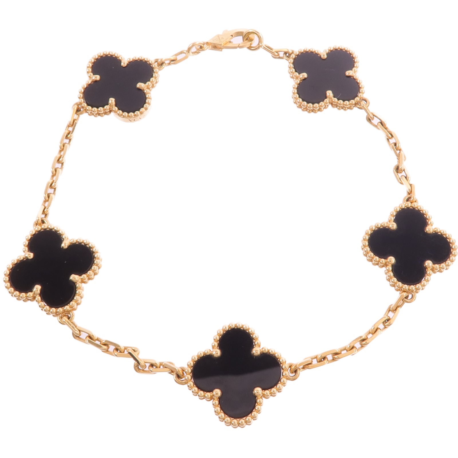 Van Cleef & Arpels 18K黃金Vintage Alhambra Bracelet 5 Motifs縞瑪瑙手鏈