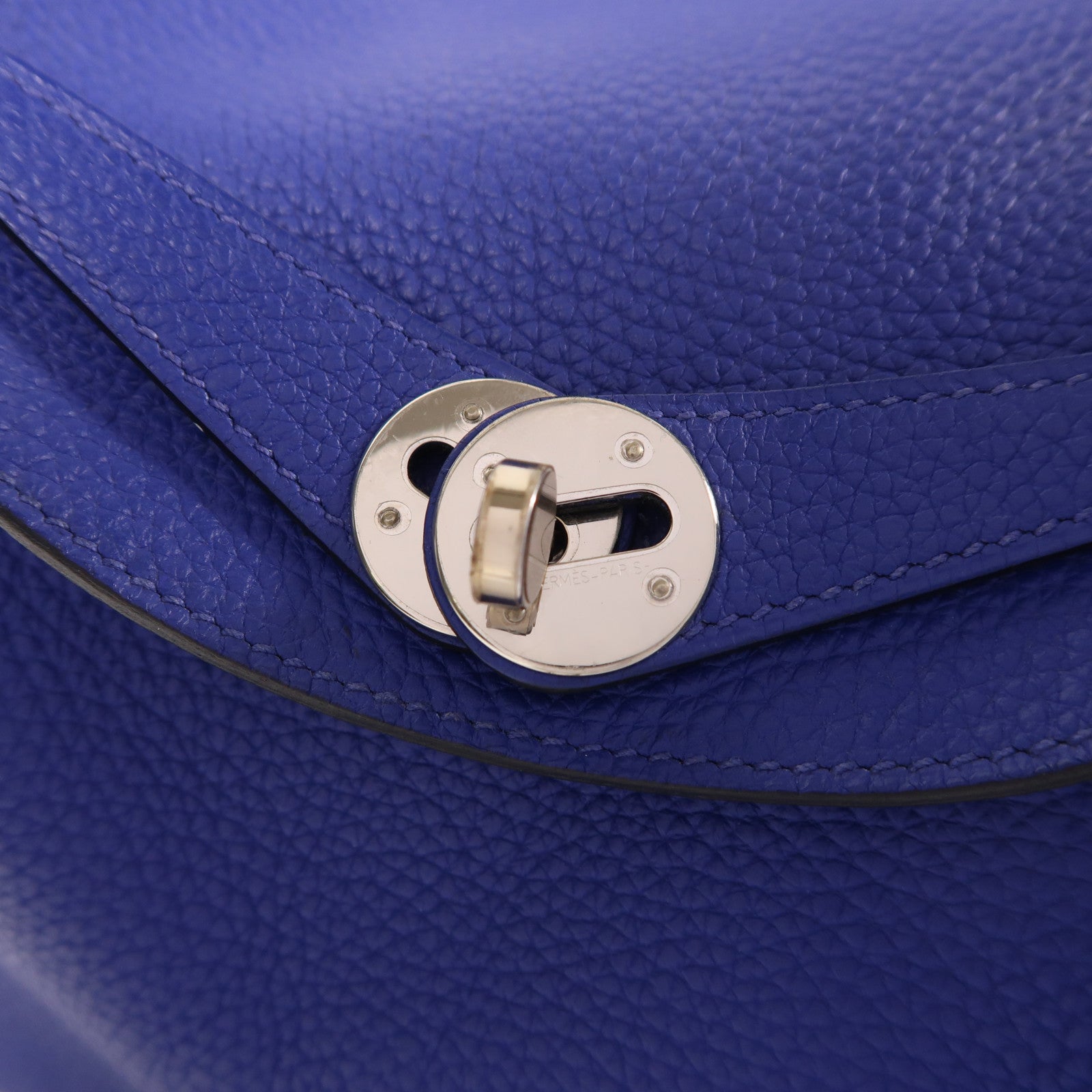 HERMES Clemence皮革Lindy 26手挽肩背兩用袋銀扣Bleu Electric