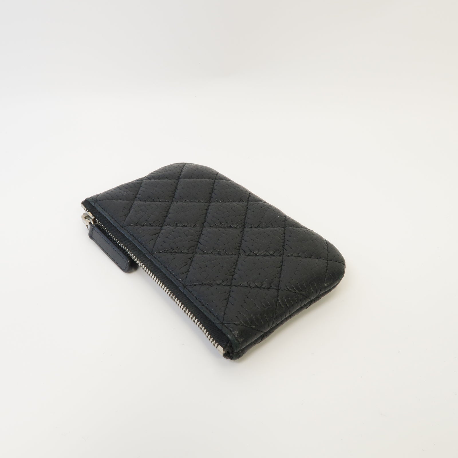 CHANEL 菱格牛皮皮革Clutch Bag銀扣手拿包黒色