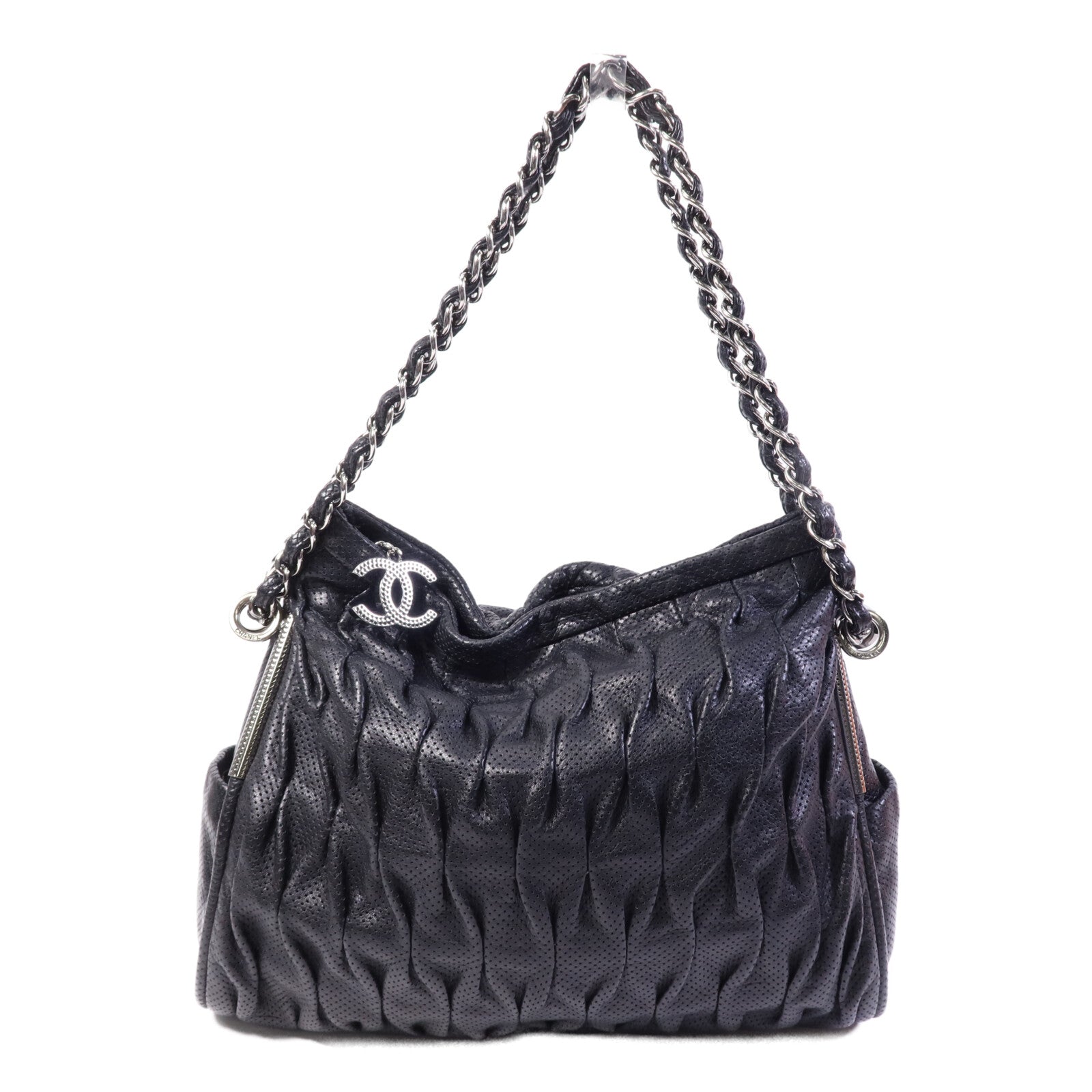 CHANEL 牛皮皮革Chain Shoulder Bag銀扣鏈帶肩背袋