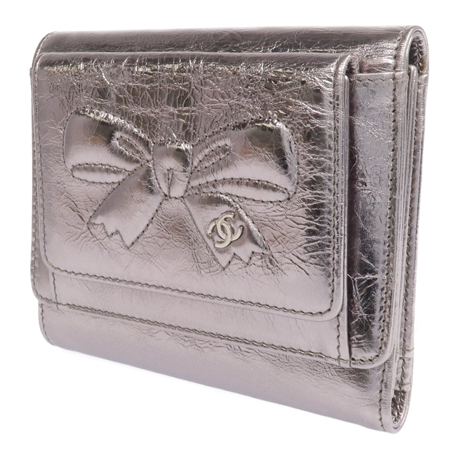 CHANEL 牛皮皮革Fold Wallet銀扣錢包