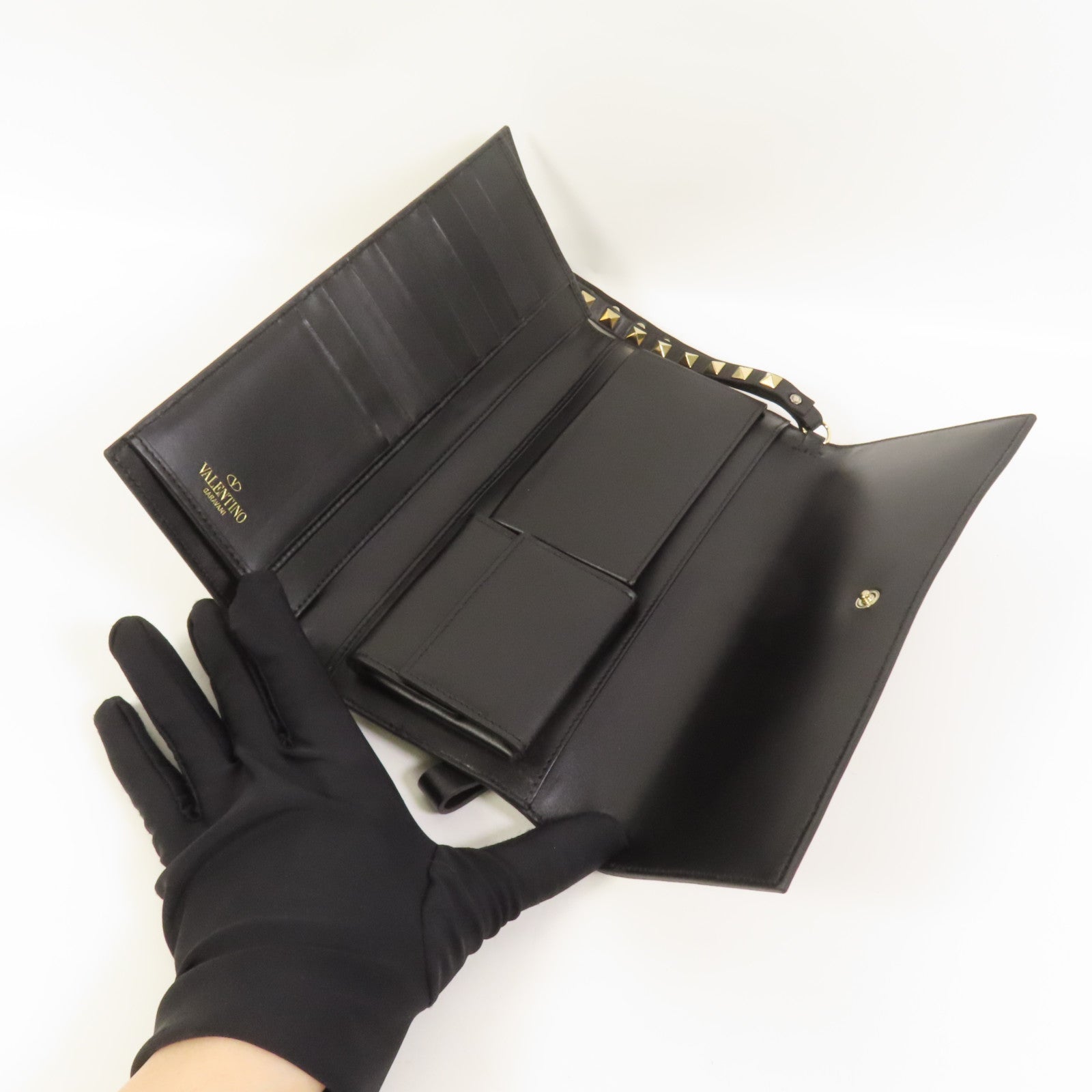 Valentino 【激減優惠】牛皮皮革Rockstud Clutch金扣長錢包