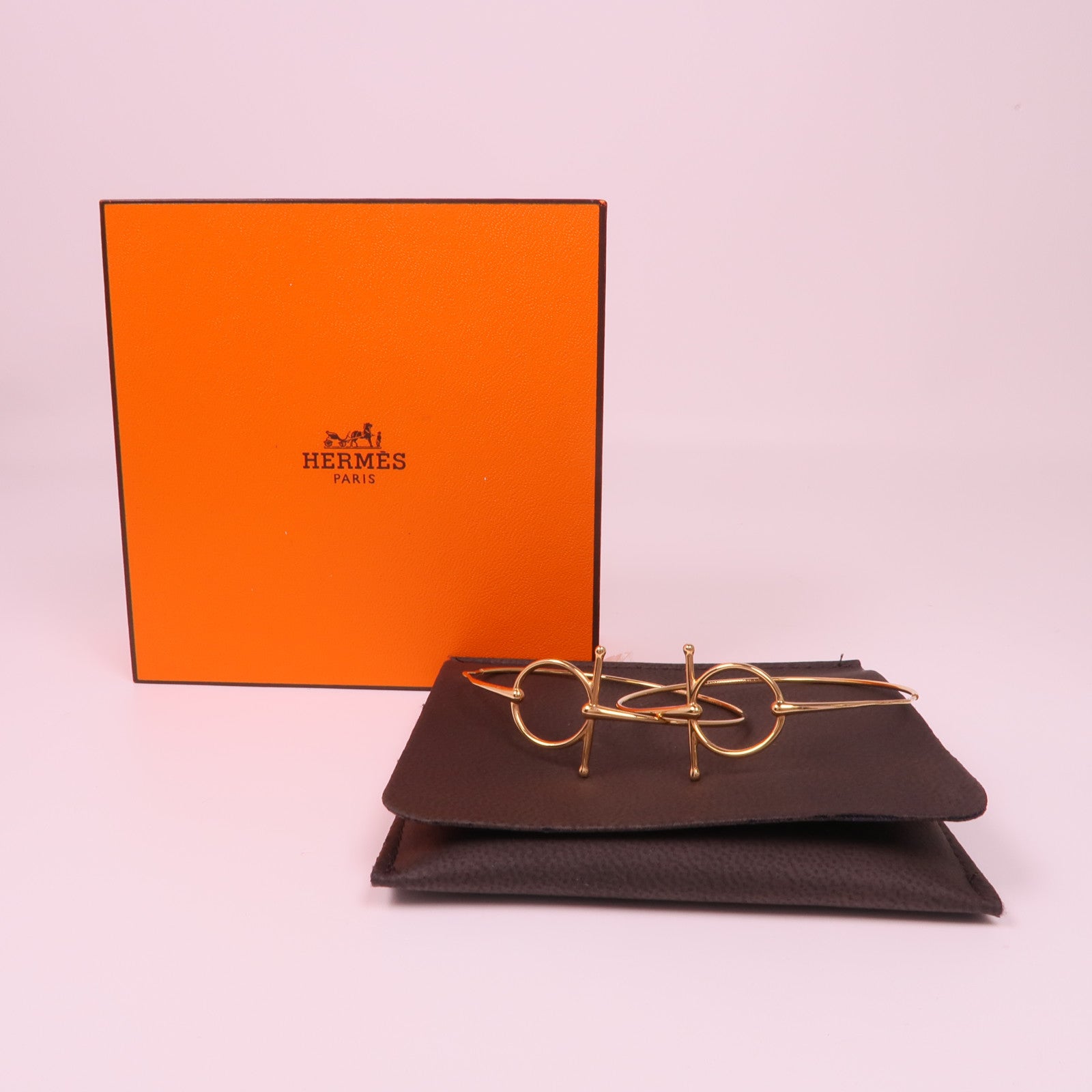 HERMES 18K玫瑰金Filet D'Or Hoop Earrings耳環