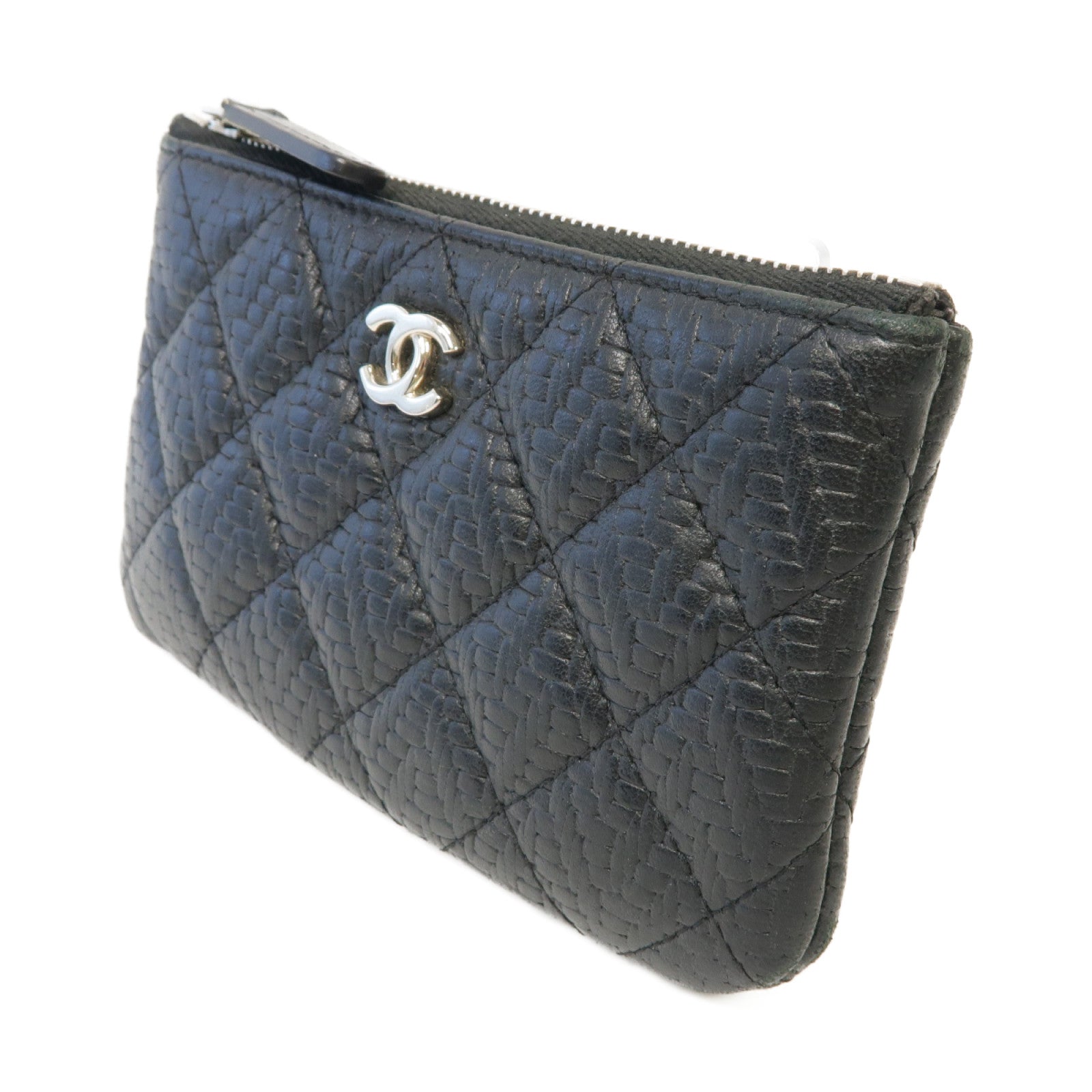 CHANEL 菱格牛皮皮革Clutch Bag銀扣手拿包黒色