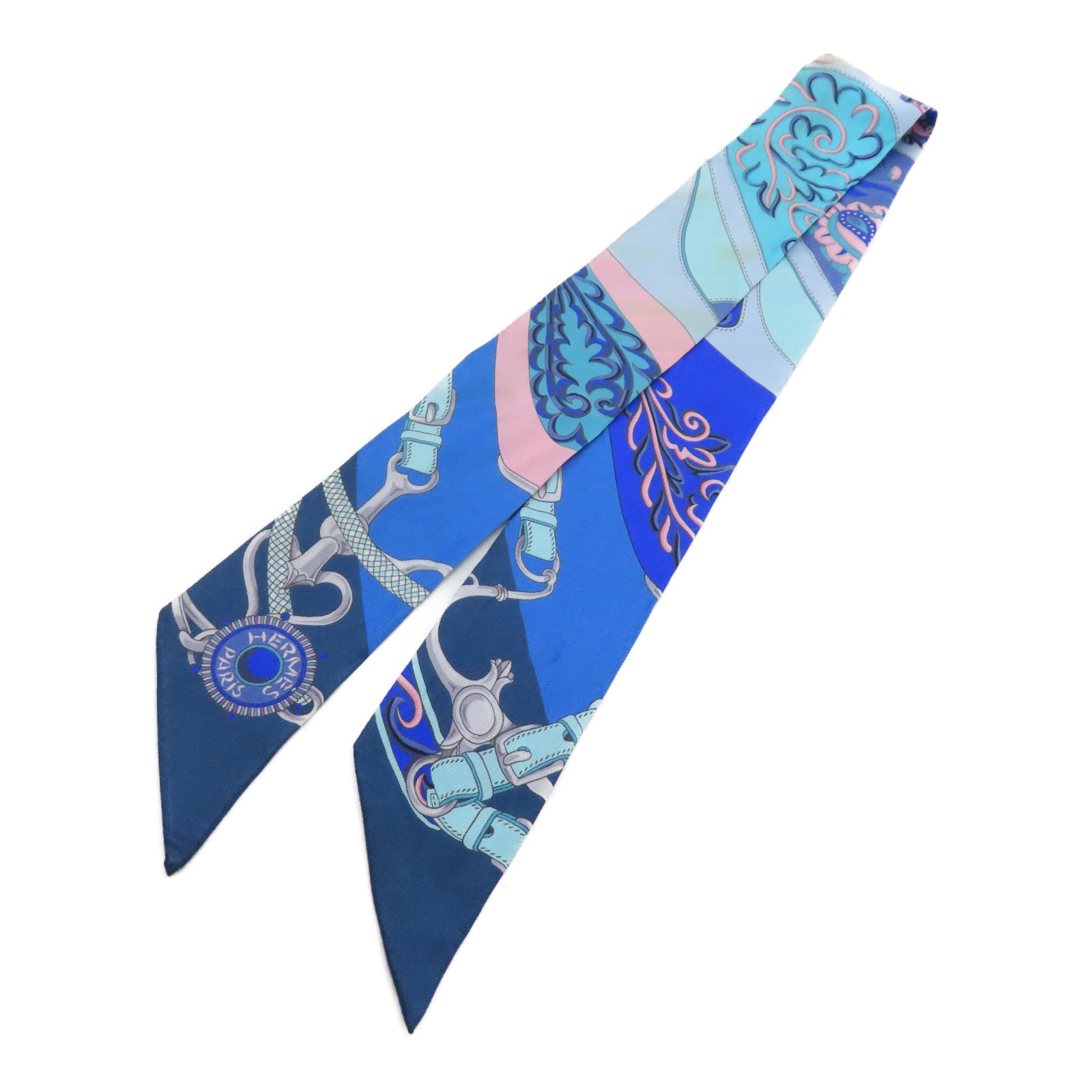 HERMES 絲質Twilly絲巾藍色
