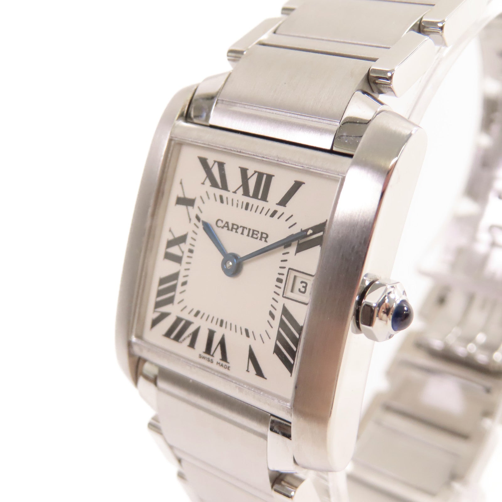 CARTIER Tank Francaise Watch不鏽鋼石英機芯手錶白色/銀色