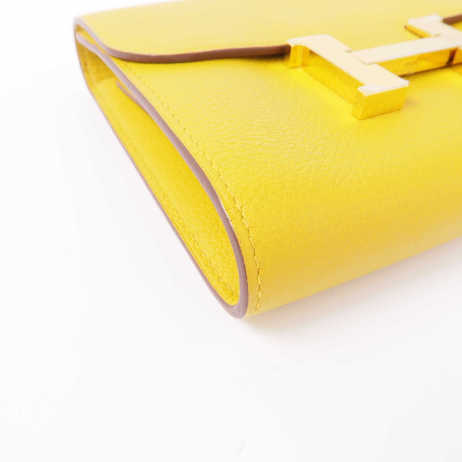 HERMES Evercolor皮革Constance Wallet金扣錢包9D/Jaune Amber