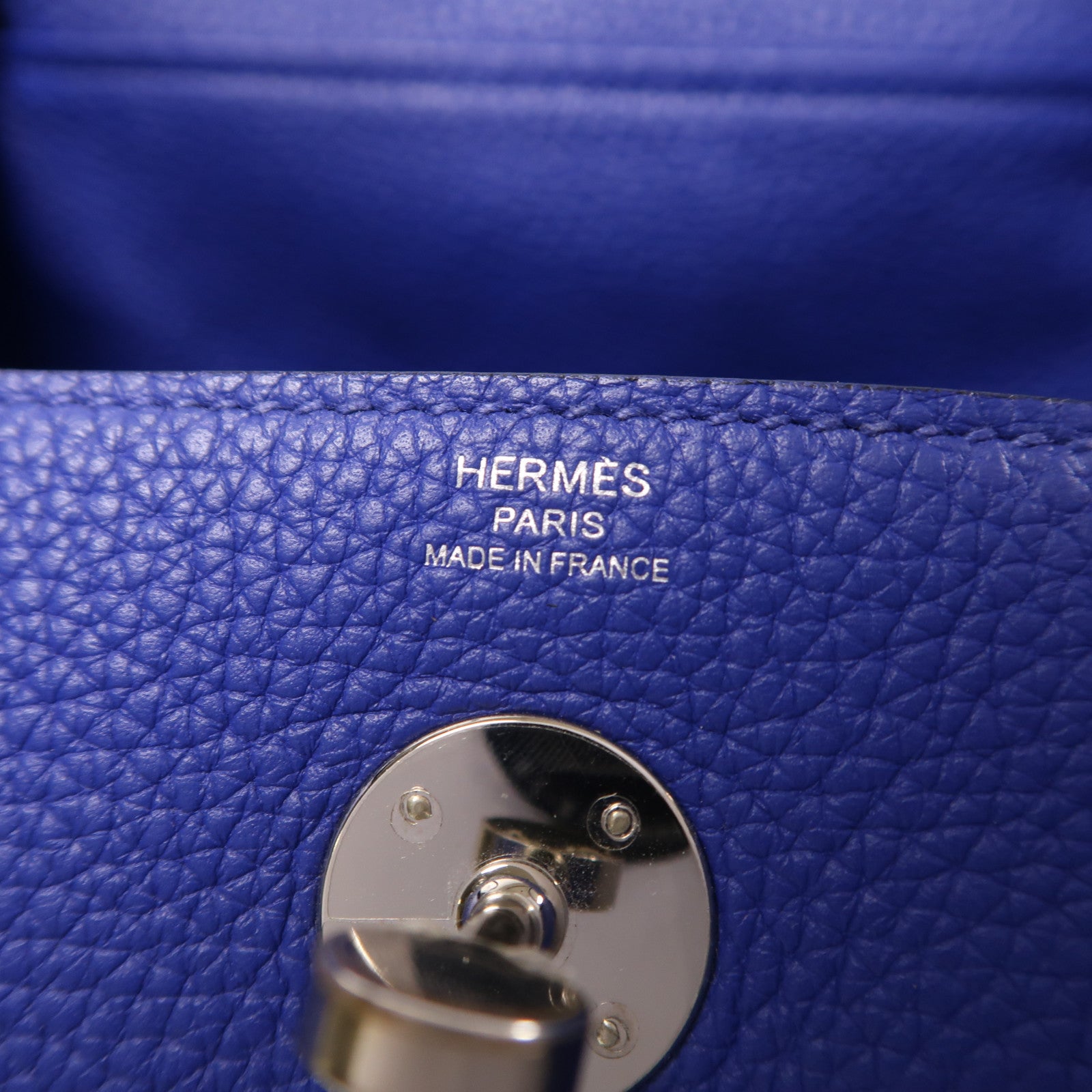 HERMES Clemence皮革Lindy 26手挽肩背兩用袋銀扣Bleu Electric
