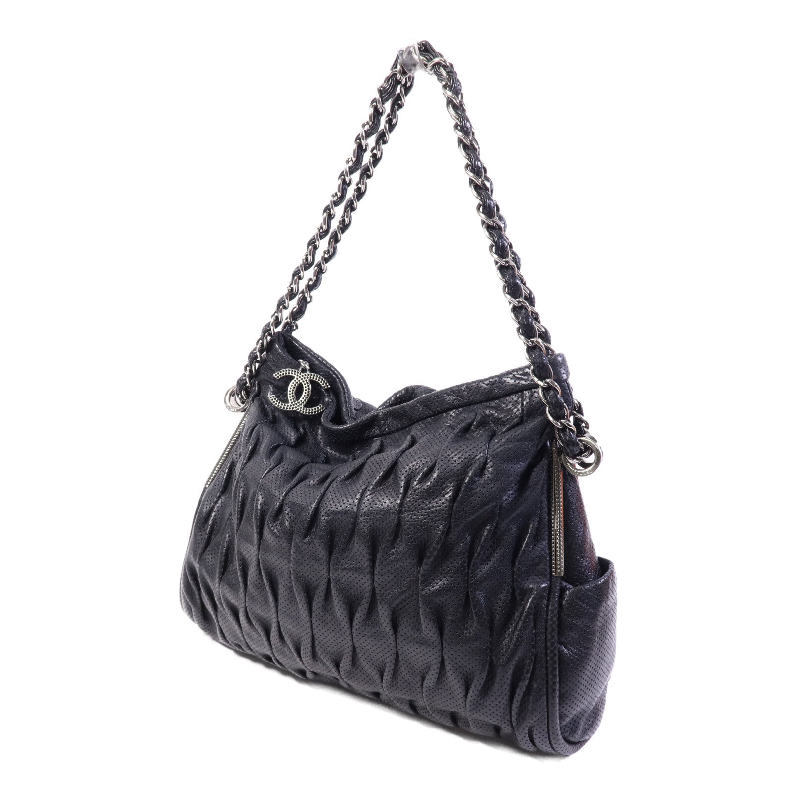 CHANEL 牛皮皮革Chain Shoulder Bag銀扣鏈帶肩背袋