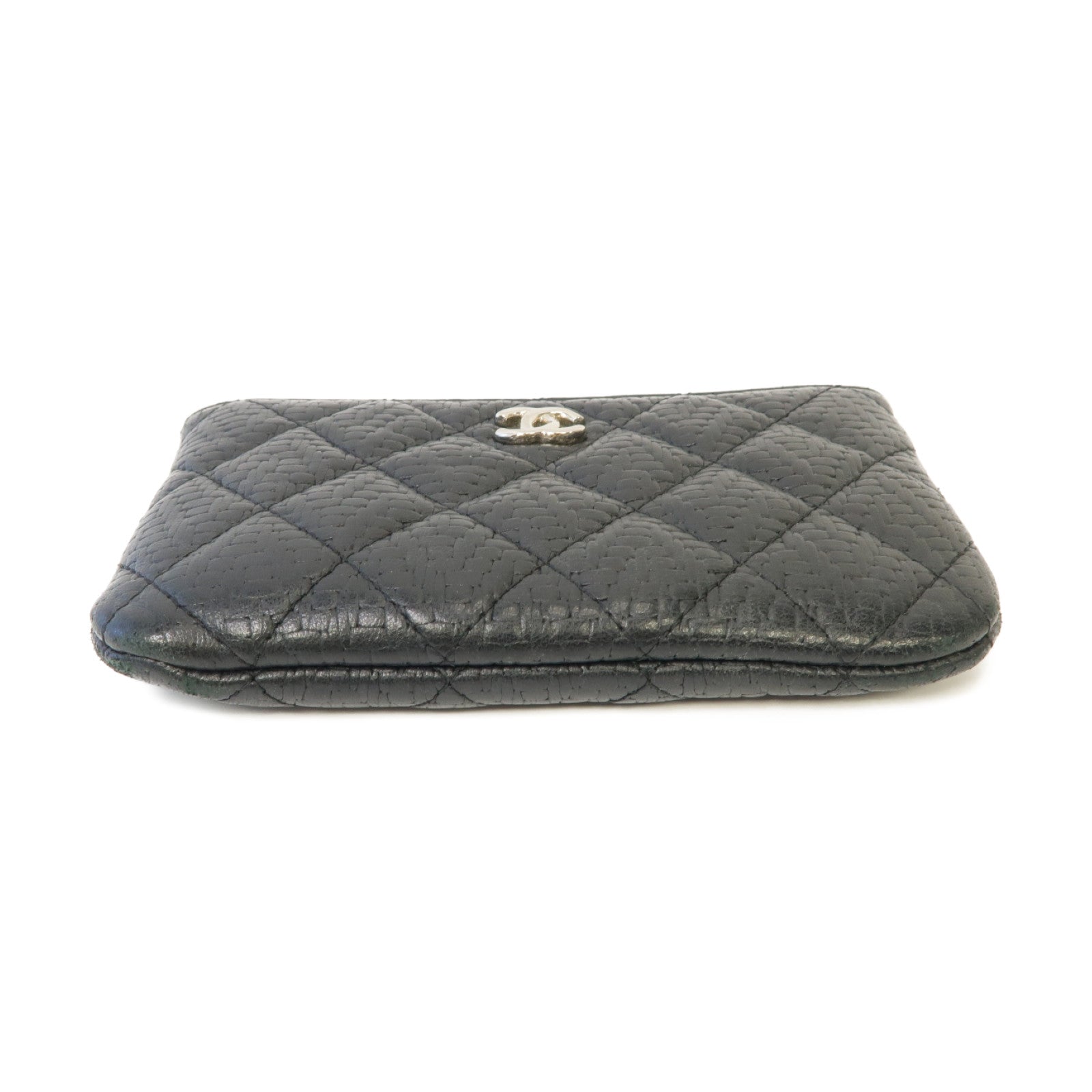 CHANEL 菱格牛皮皮革Clutch Bag銀扣手拿包黒色