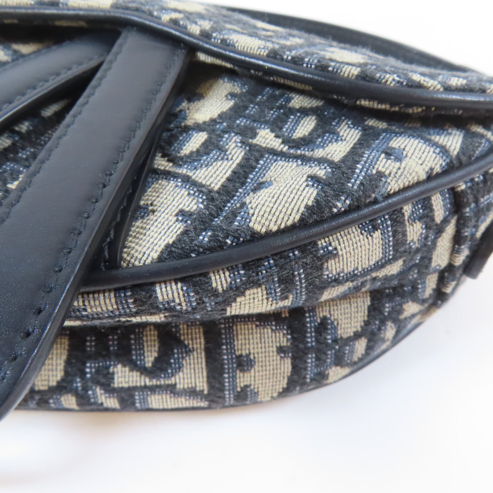 Dior 帆布Saddle金扣手挽肩背兩用袋深藍色/米色