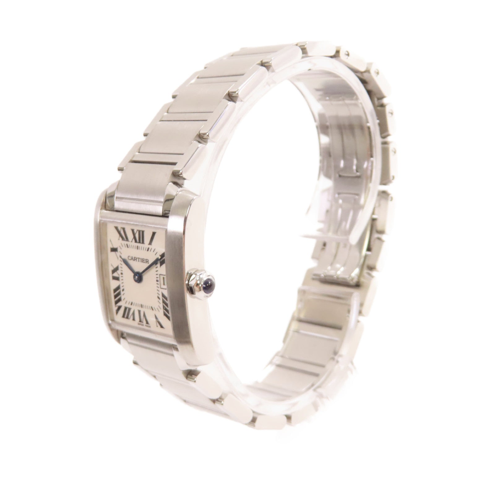 CARTIER Tank Francaise Watch不鏽鋼石英機芯手錶白色/銀色
