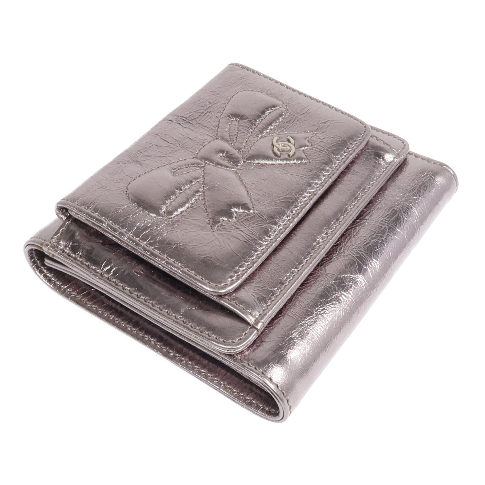 CHANEL 牛皮皮革Fold Wallet銀扣錢包