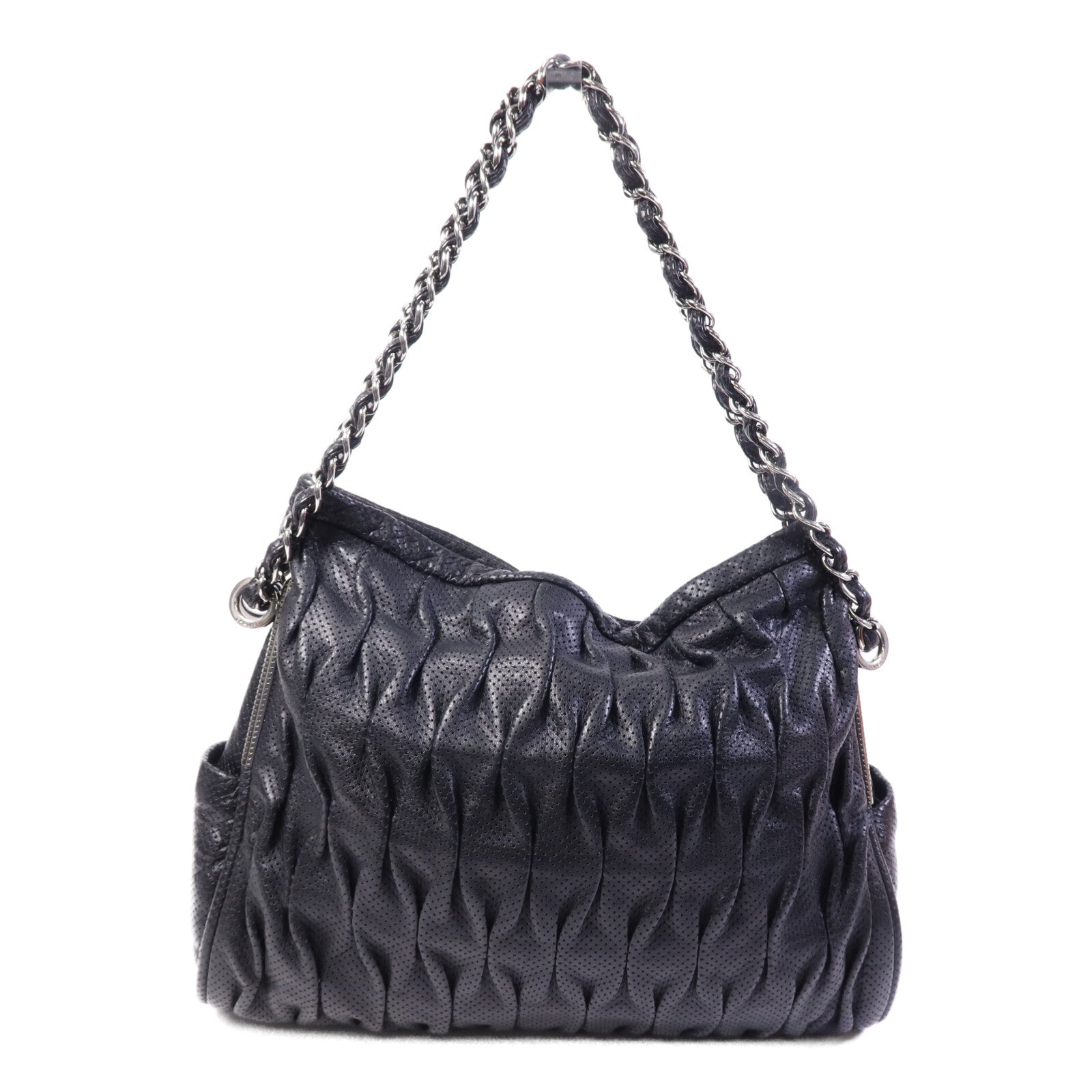 CHANEL 牛皮皮革Chain Shoulder Bag銀扣鏈帶肩背袋