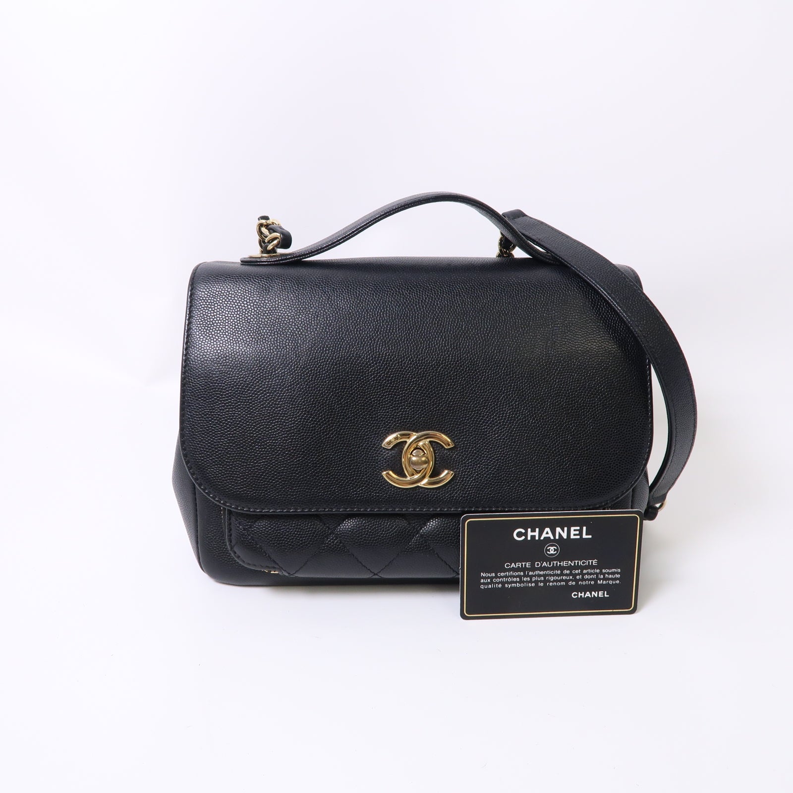 CHANEL Caviar皮革Business Affinity金扣手挽肩背兩用袋黑色