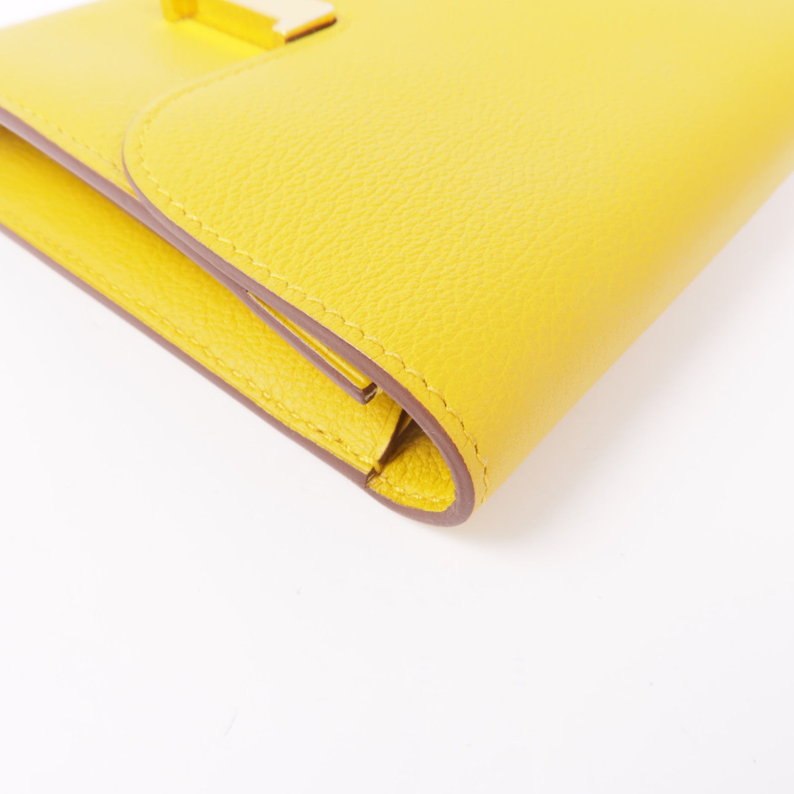 HERMES Evercolor皮革Constance Wallet金扣錢包9D/Jaune Amber