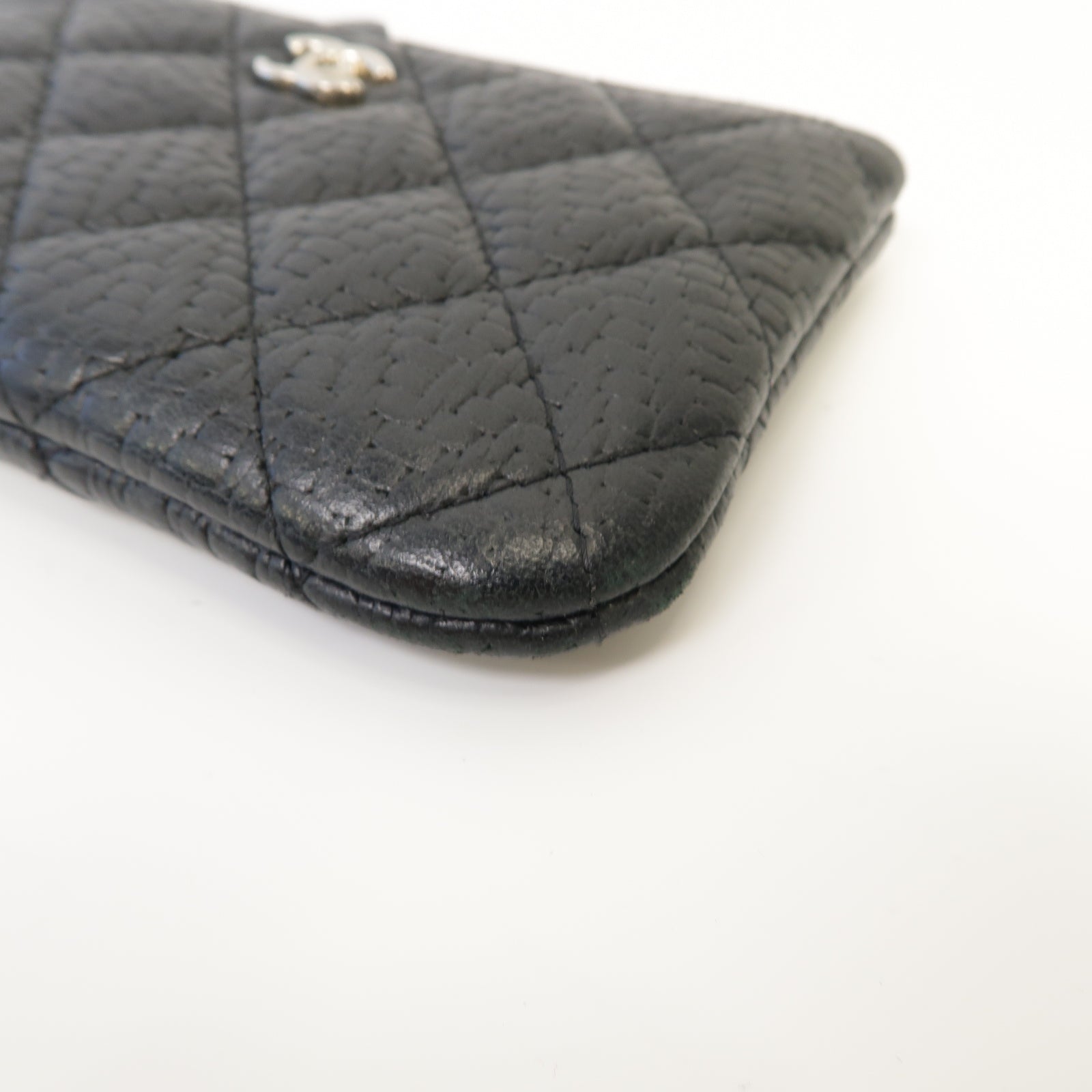 CHANEL 菱格牛皮皮革Clutch Bag銀扣手拿包黒色