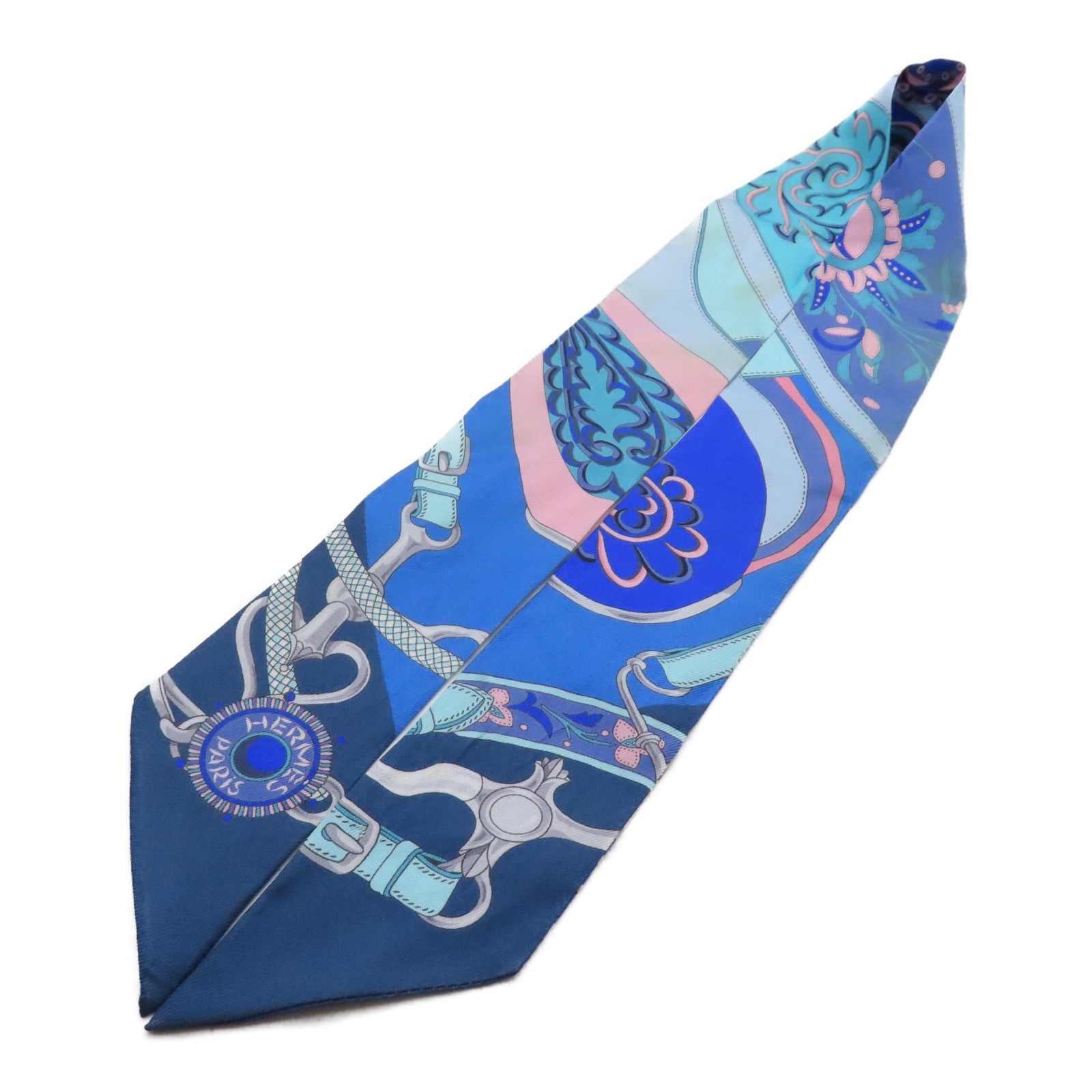 HERMES 絲質Twilly絲巾藍色