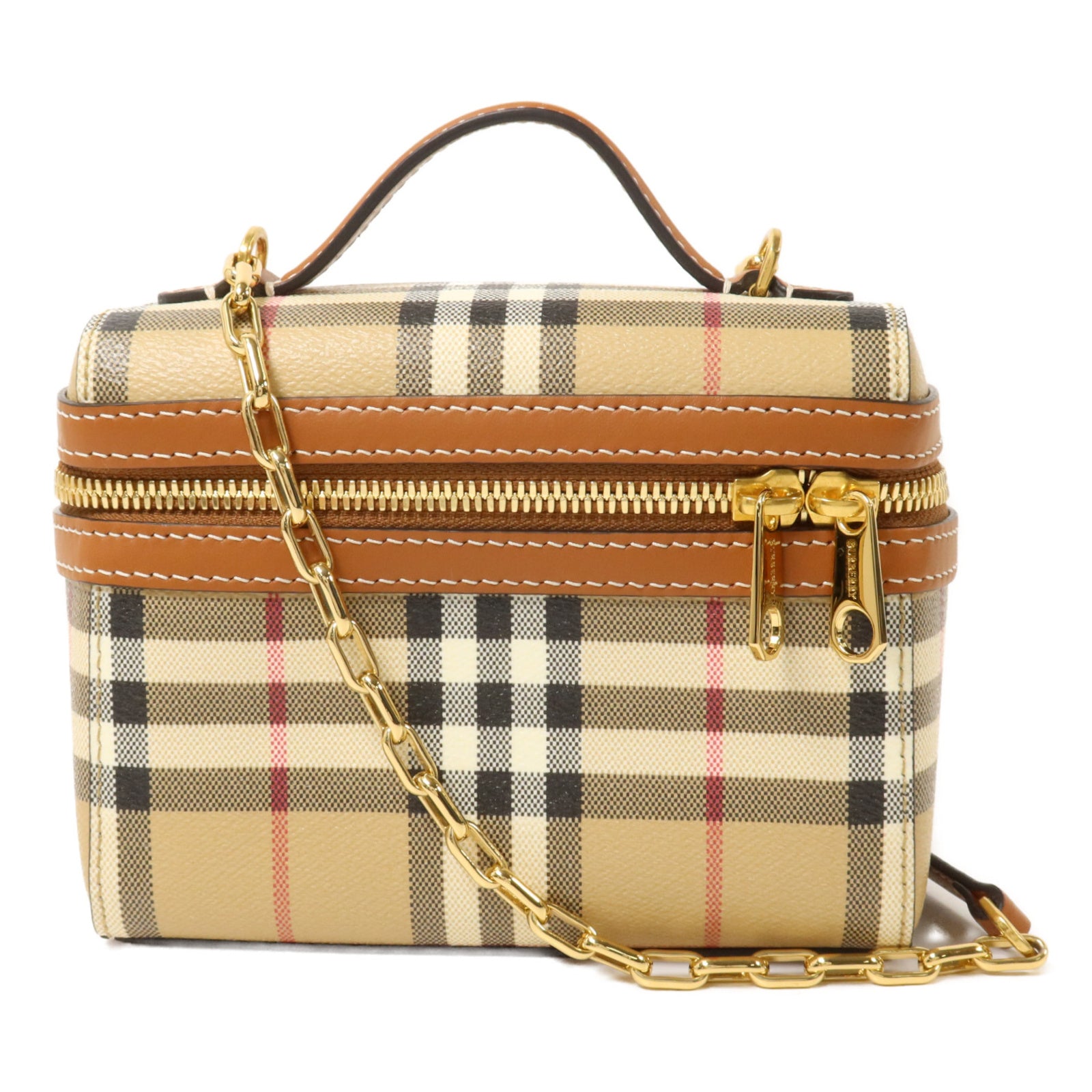 BURBERRY 塗層帆布Mini Check Vanity Bag鏈帶手挽肩背兩用袋