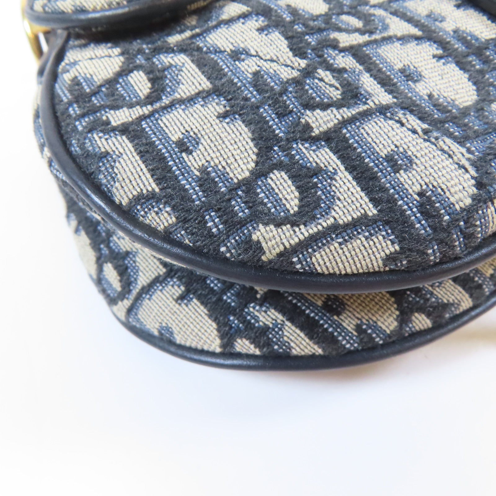 Dior 帆布Saddle金扣手挽肩背兩用袋深藍色/米色