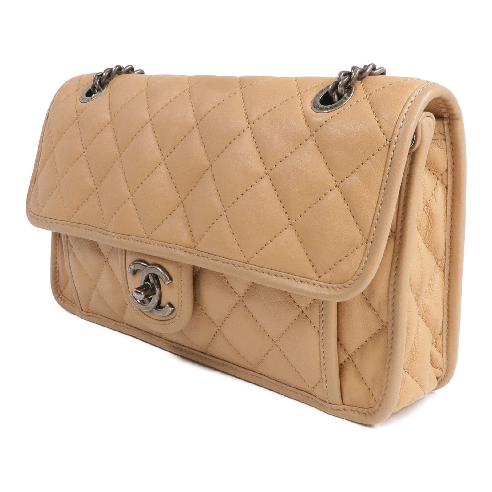 CHANEL 牛皮皮革Chain Shoulder銀扣鏈帶肩背袋