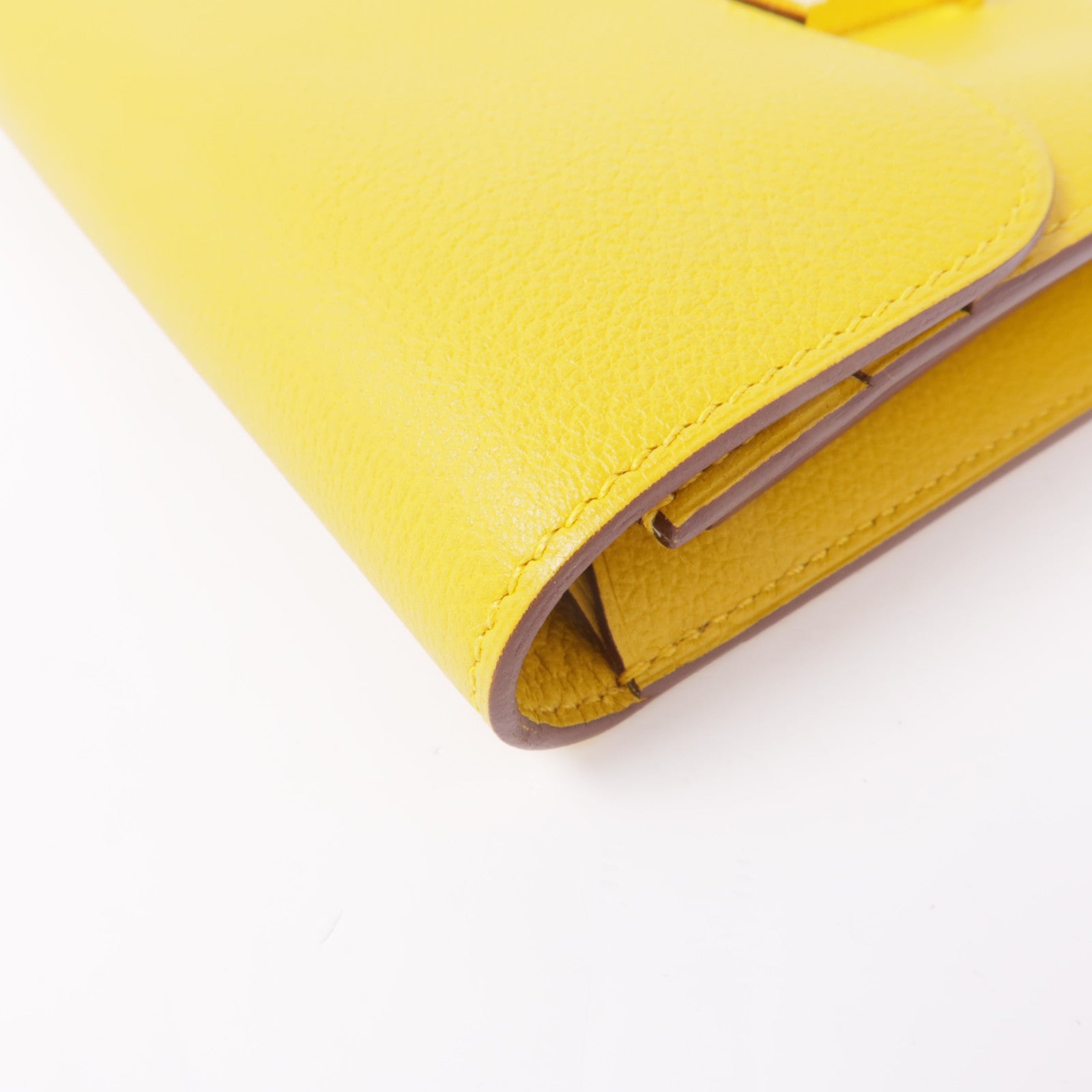 HERMES Evercolor皮革Constance Wallet金扣錢包9D/Jaune Amber