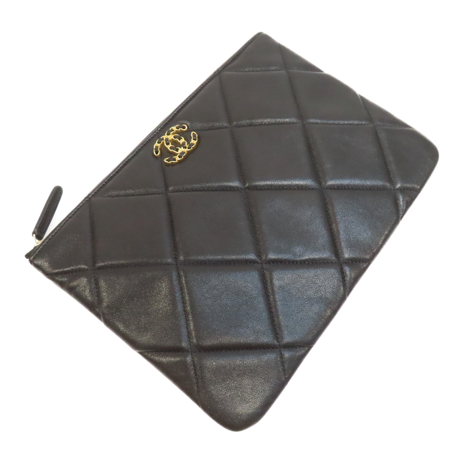CHANEL 菱格羊皮皮革19 Clutch Bag金扣手拿包黑色