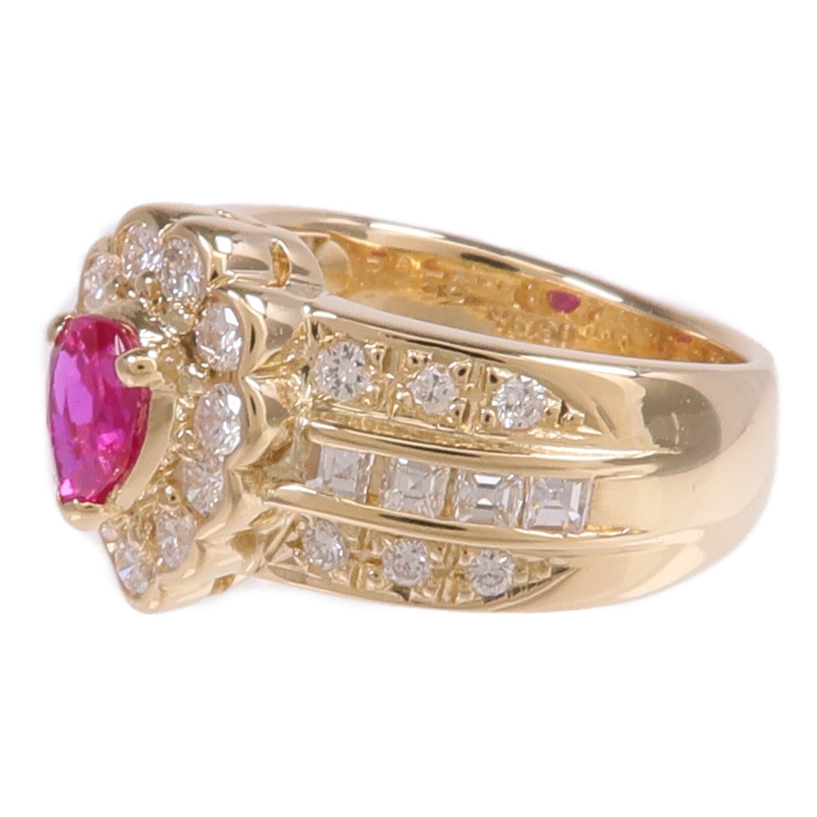 JEWELRY 18K黃金Pink Sapphire Diamond Ring粉紅色藍寶石/鑽石戒指US#5