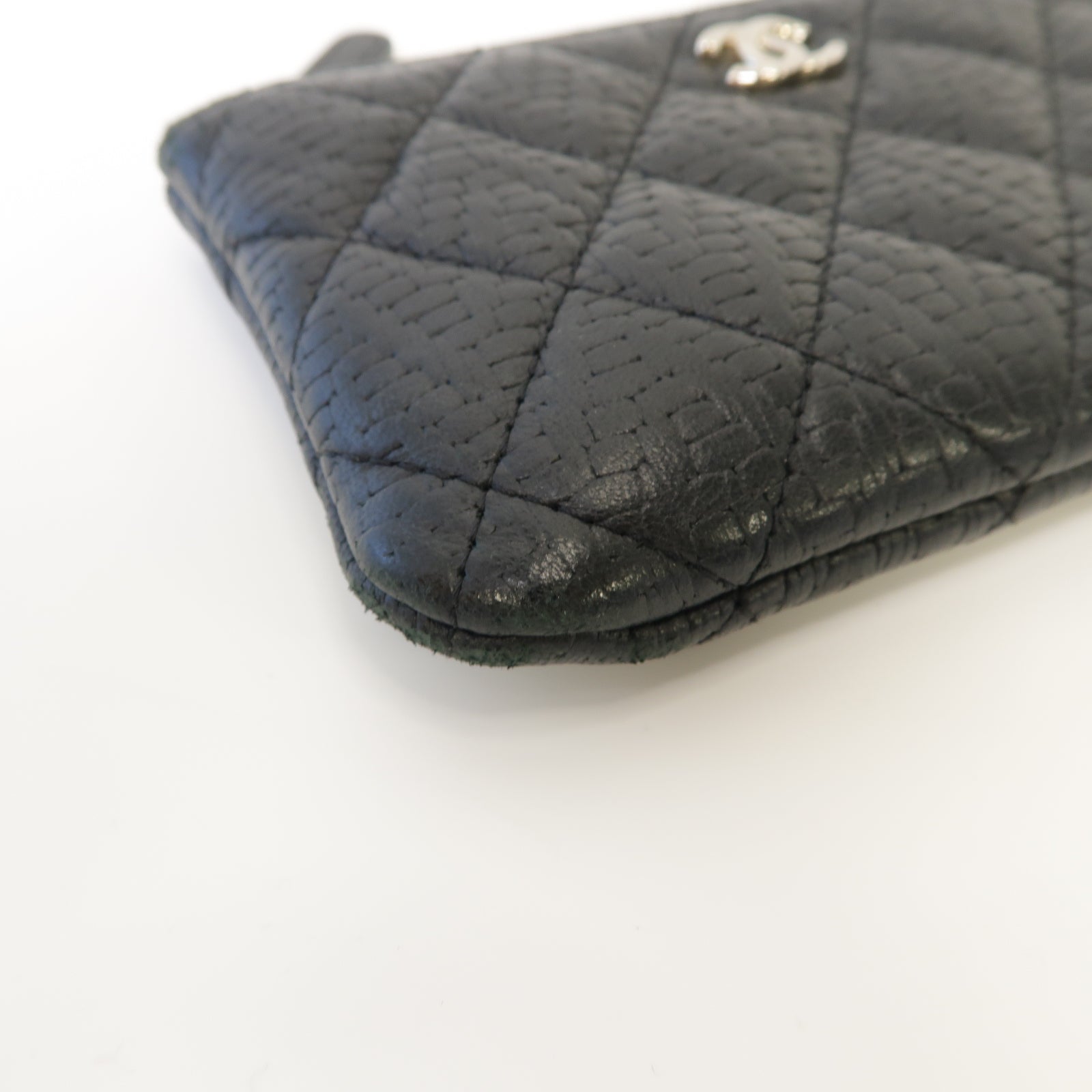 CHANEL 菱格牛皮皮革Clutch Bag銀扣手拿包黒色