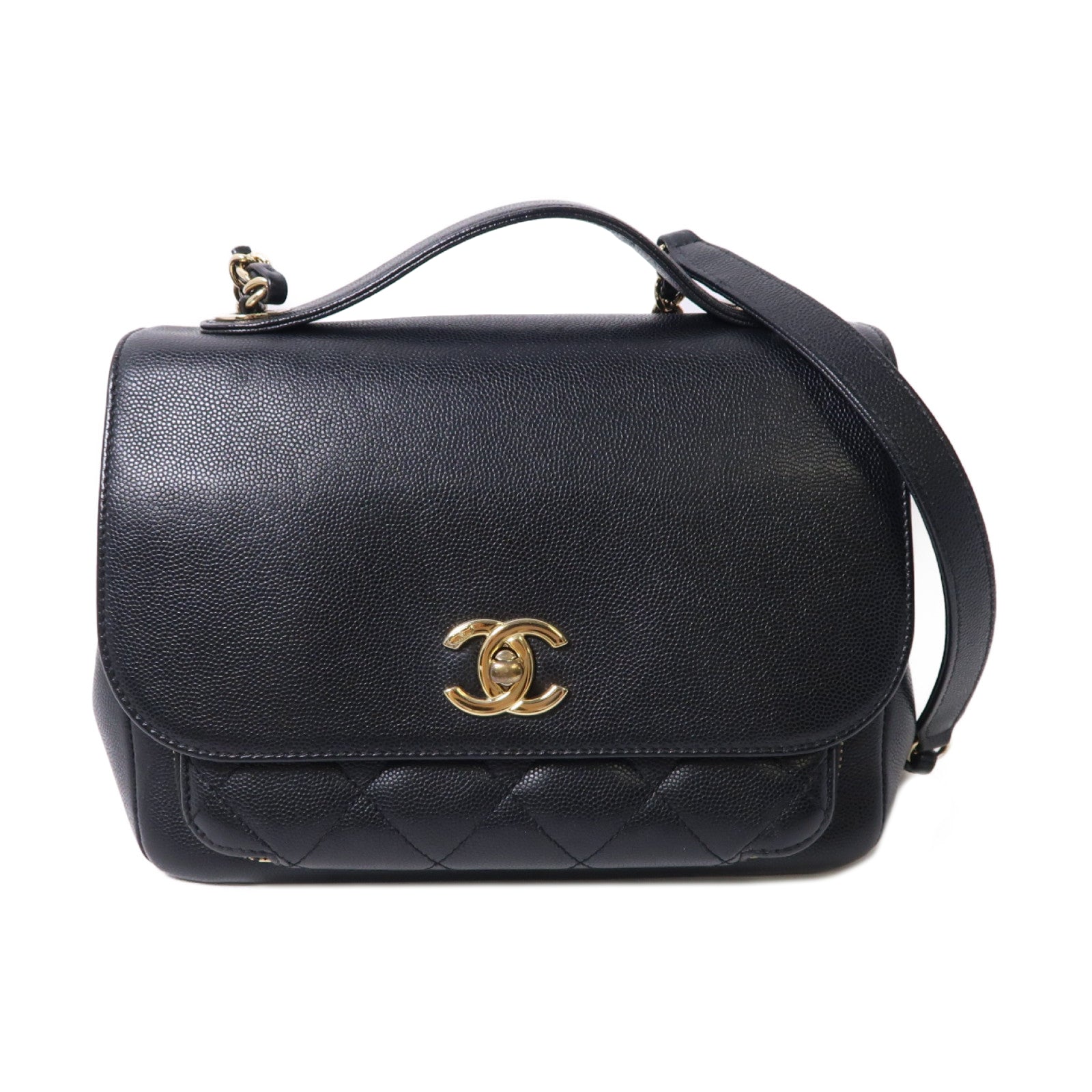 CHANEL Caviar皮革Business Affinity金扣手挽肩背兩用袋黑色