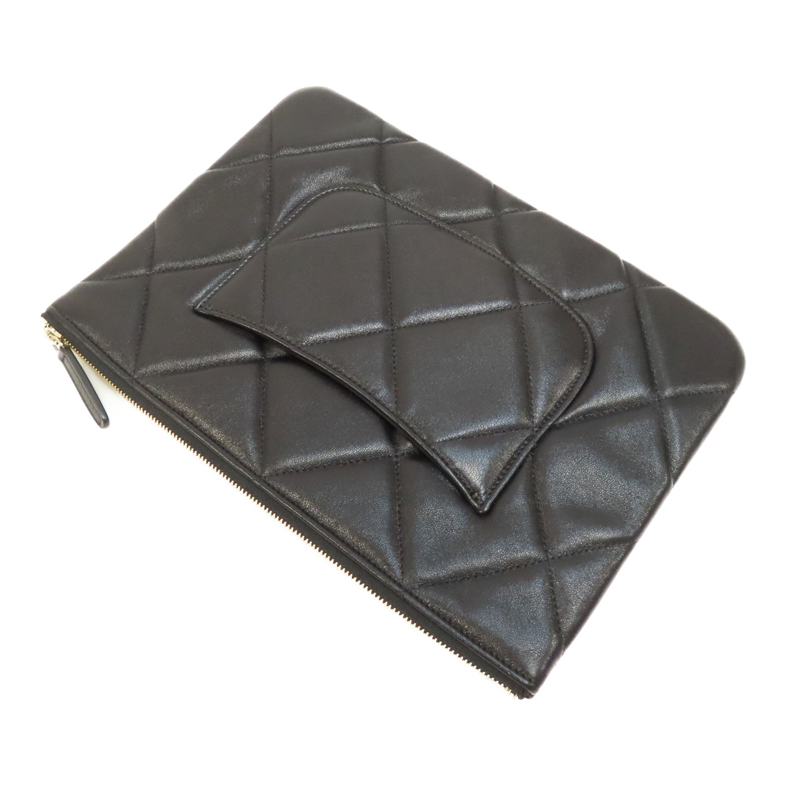 CHANEL 菱格羊皮皮革19 Clutch Bag金扣手拿包黑色