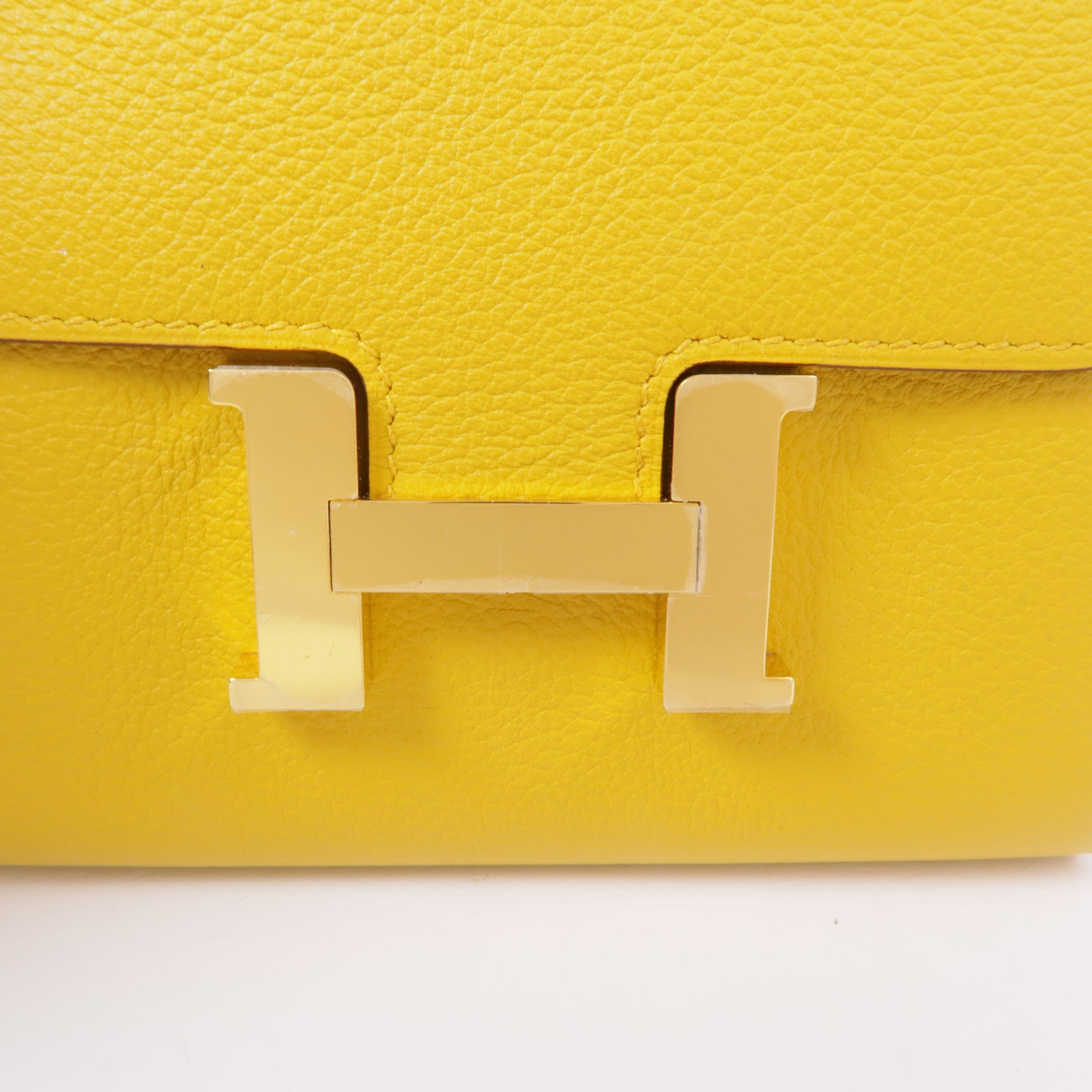 HERMES Evercolor皮革Constance Wallet金扣錢包9D/Jaune Amber