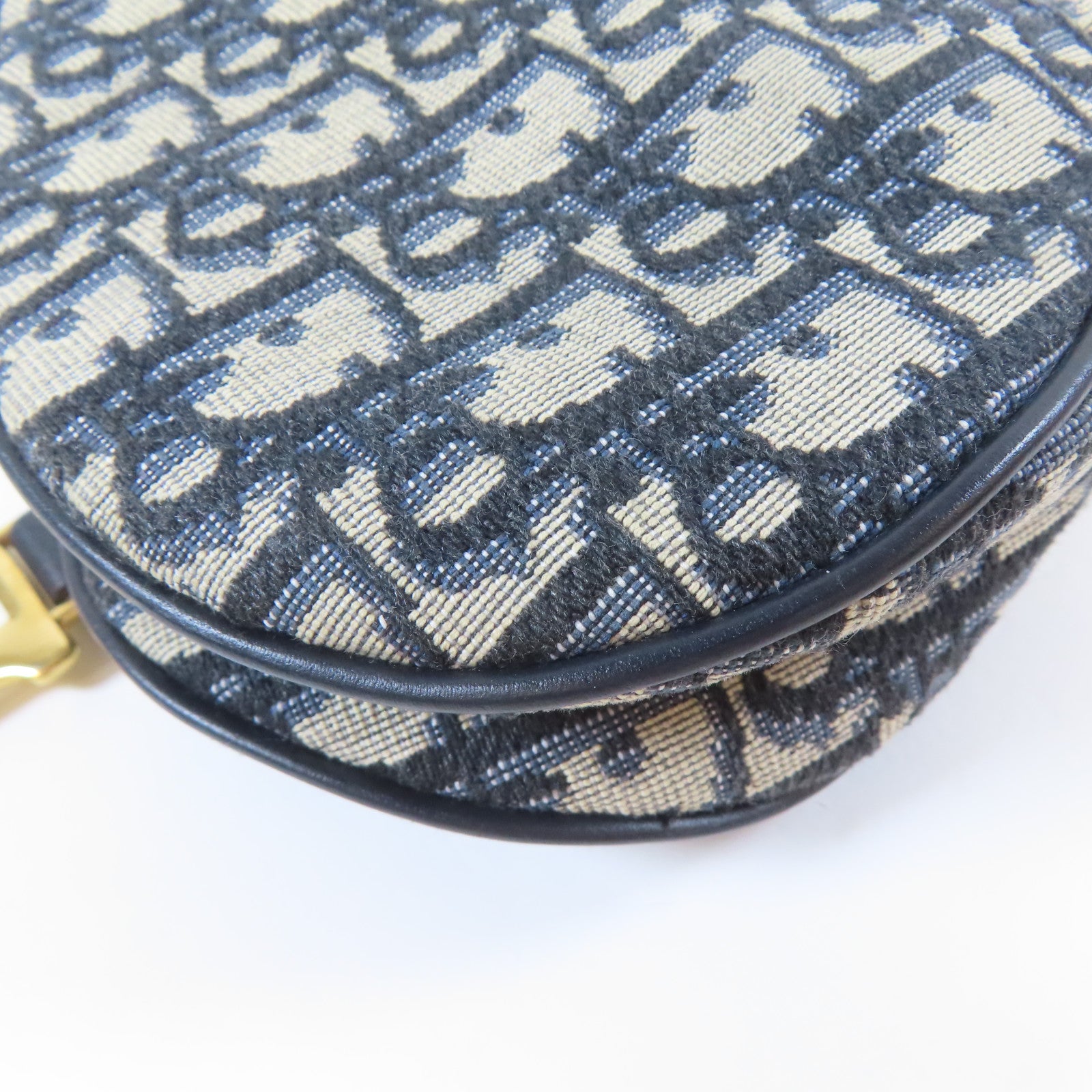 Dior 帆布Saddle金扣手挽肩背兩用袋深藍色/米色