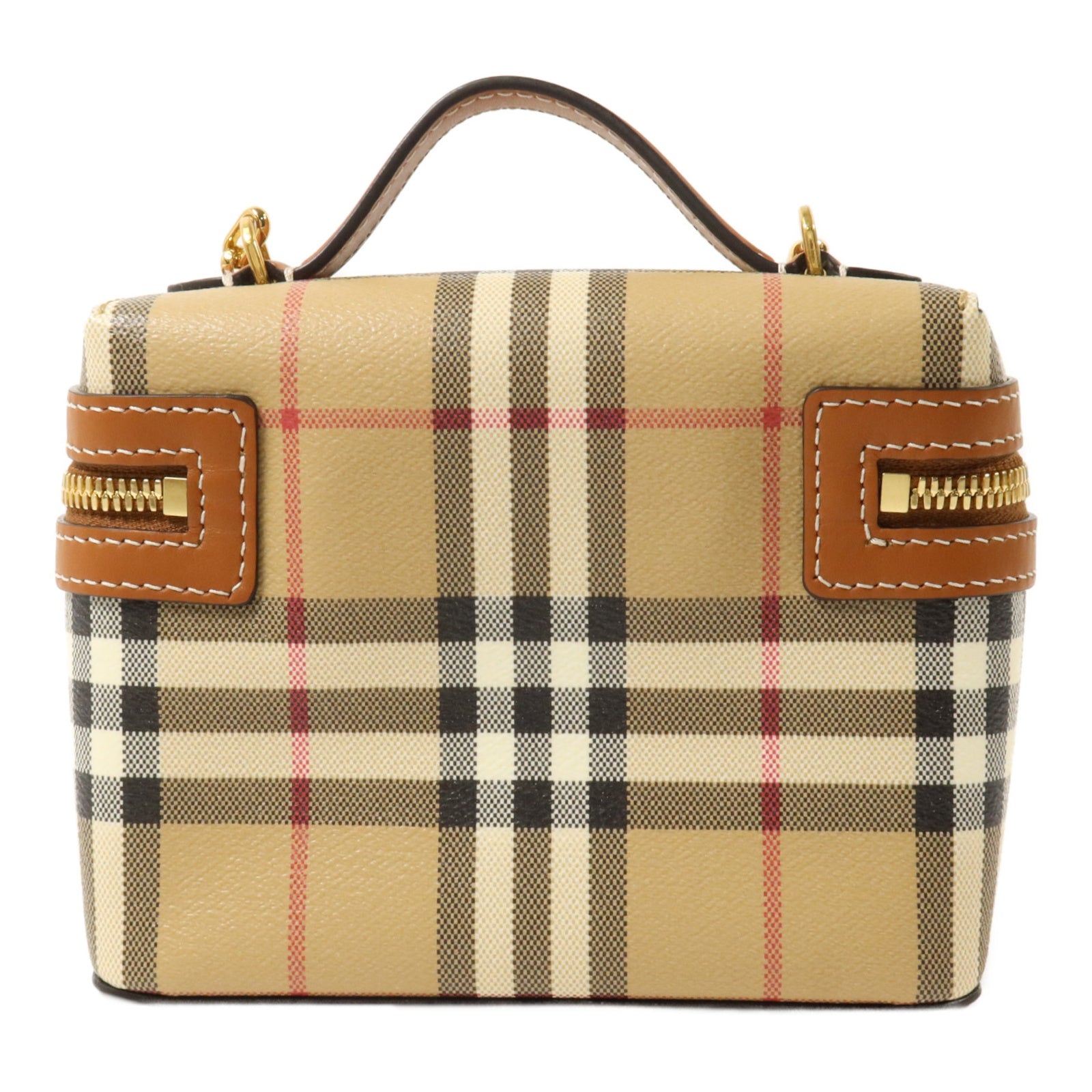 BURBERRY 塗層帆布Mini Check Vanity Bag鏈帶手挽肩背兩用袋