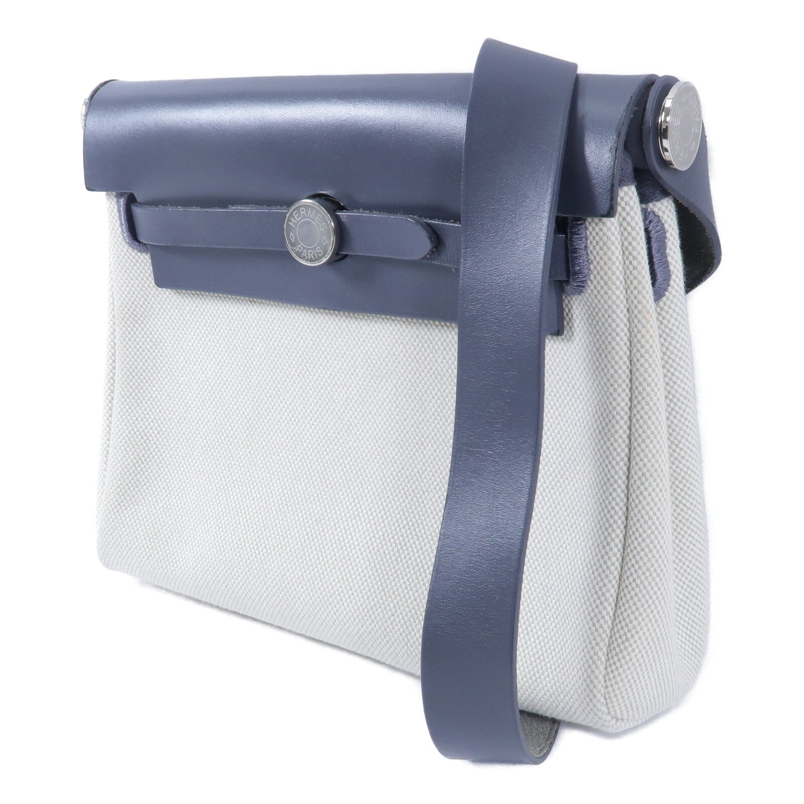 HERMES 帆布Mini Herbag肩背袋Ardoise/Beige