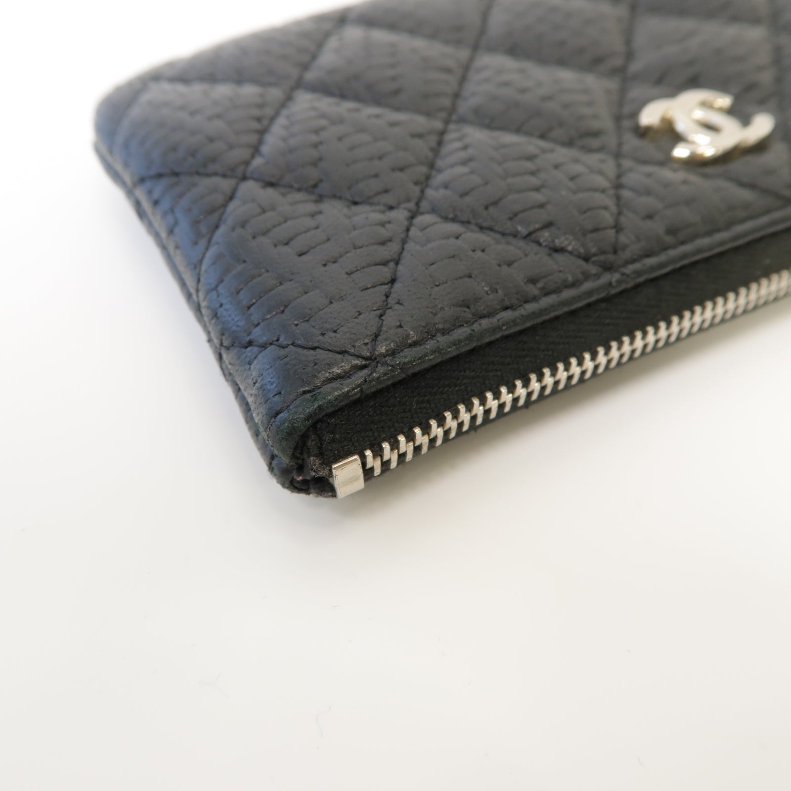 CHANEL 菱格牛皮皮革Clutch Bag銀扣手拿包黒色