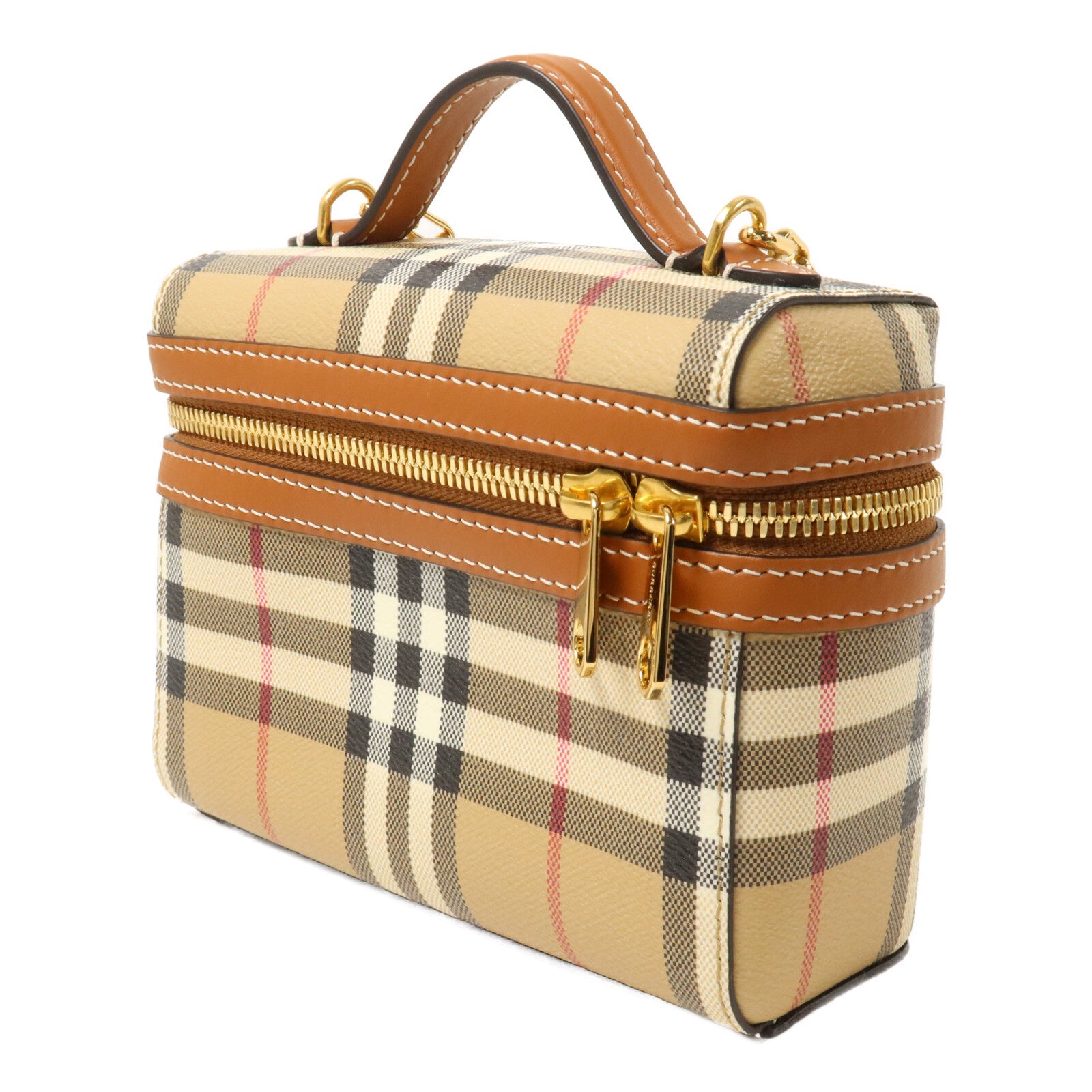BURBERRY 塗層帆布Mini Check Vanity Bag鏈帶手挽肩背兩用袋