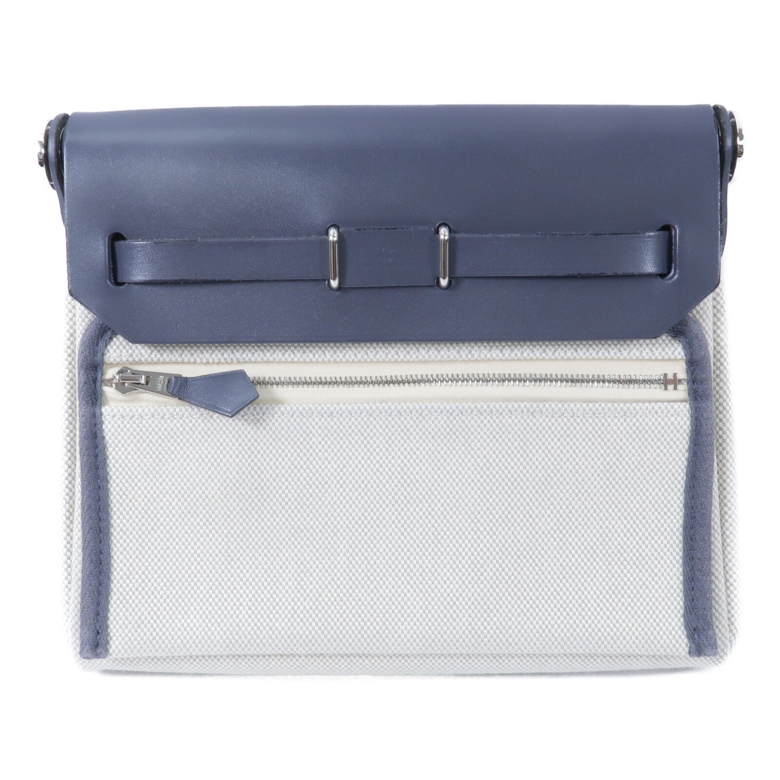 HERMES 帆布Mini Herbag肩背袋Ardoise/Beige